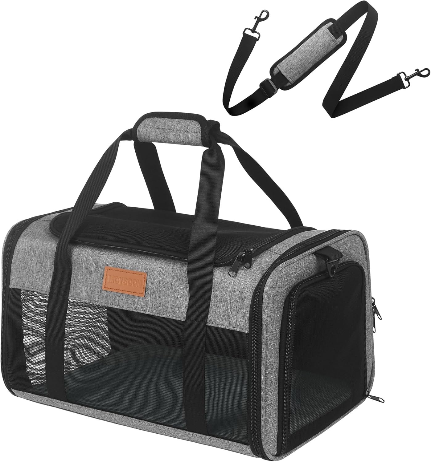 Pet Carrier Airline Approved 17x11x9.5 in – Underseat, Top & Side Entry Soft Dog Cat Travel Carrier with Safety Zippers ＆ Anti-Scratch Mesh for Small Cat and Dog for Pets Up to 10 Lb – Grey