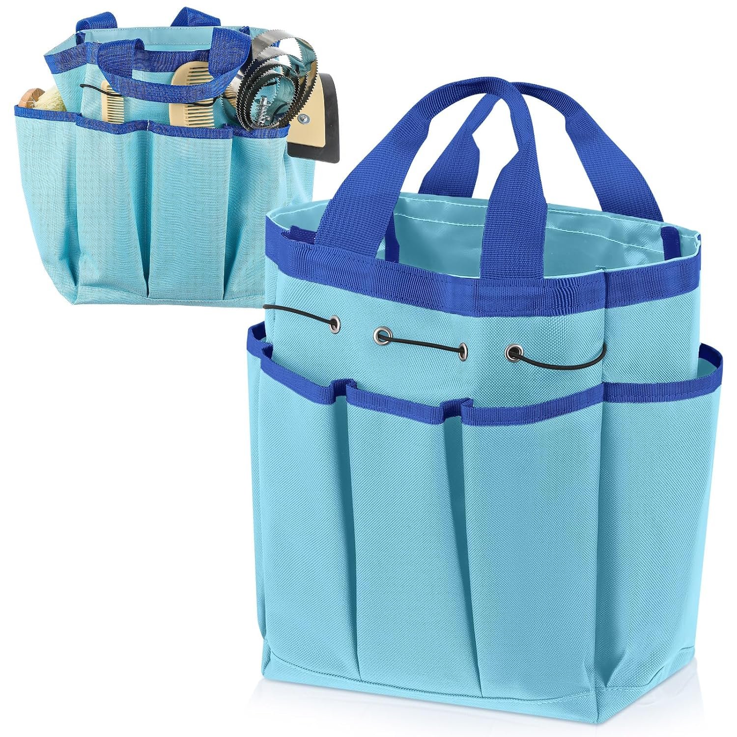 Abbylike Grooming Tote Bag for Horses and Dogs Organize Tack Tools Equestrian Grooming Kit Care Portable with Multiple Pockets for Supplies(Vintage,15 x 12 x 5.5 Inches,Blue)