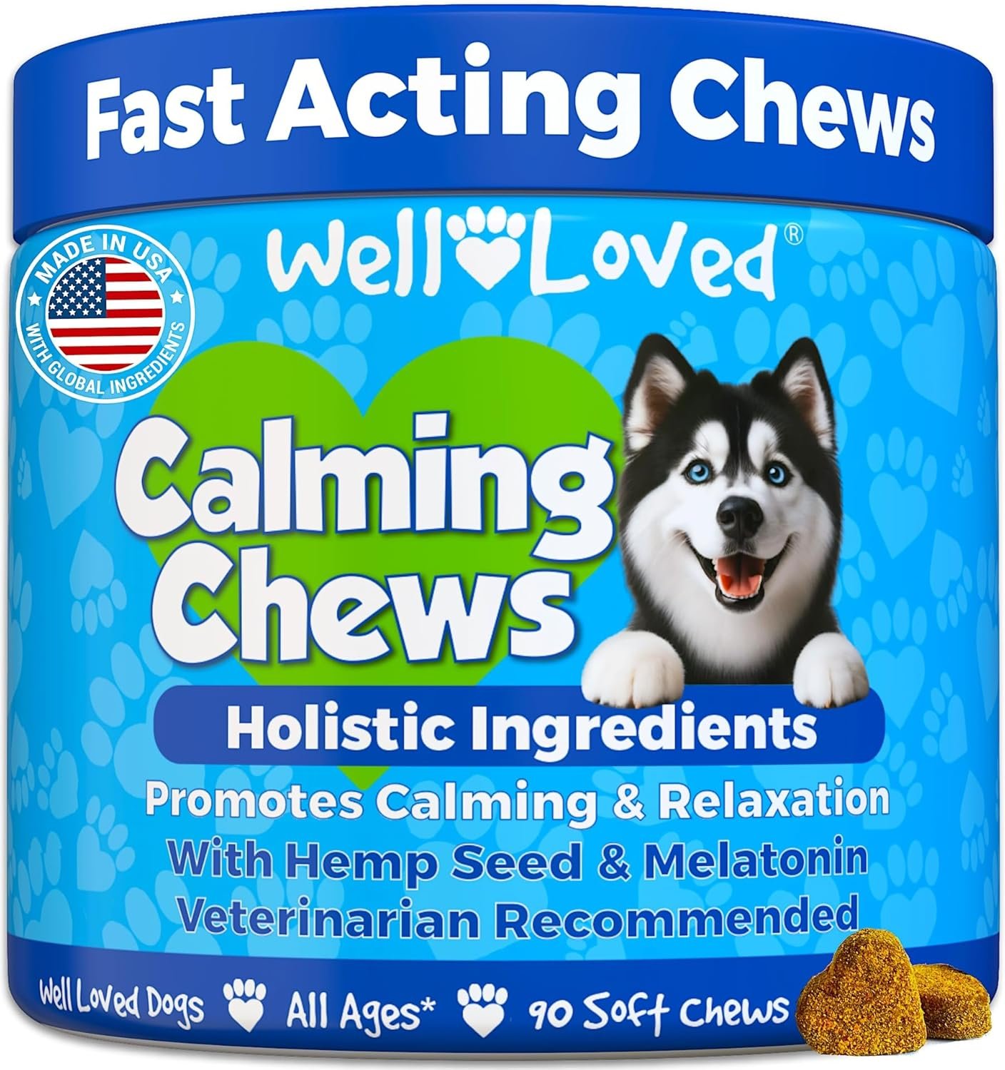 Well Loved Calming Chews for Dogs – Dog Calm Treats, Made in USA, Vet Developed, Behavior Support, Stress, Separation, Fireworks, Travel, Melatonin, Natural & Holistic, 90 Count