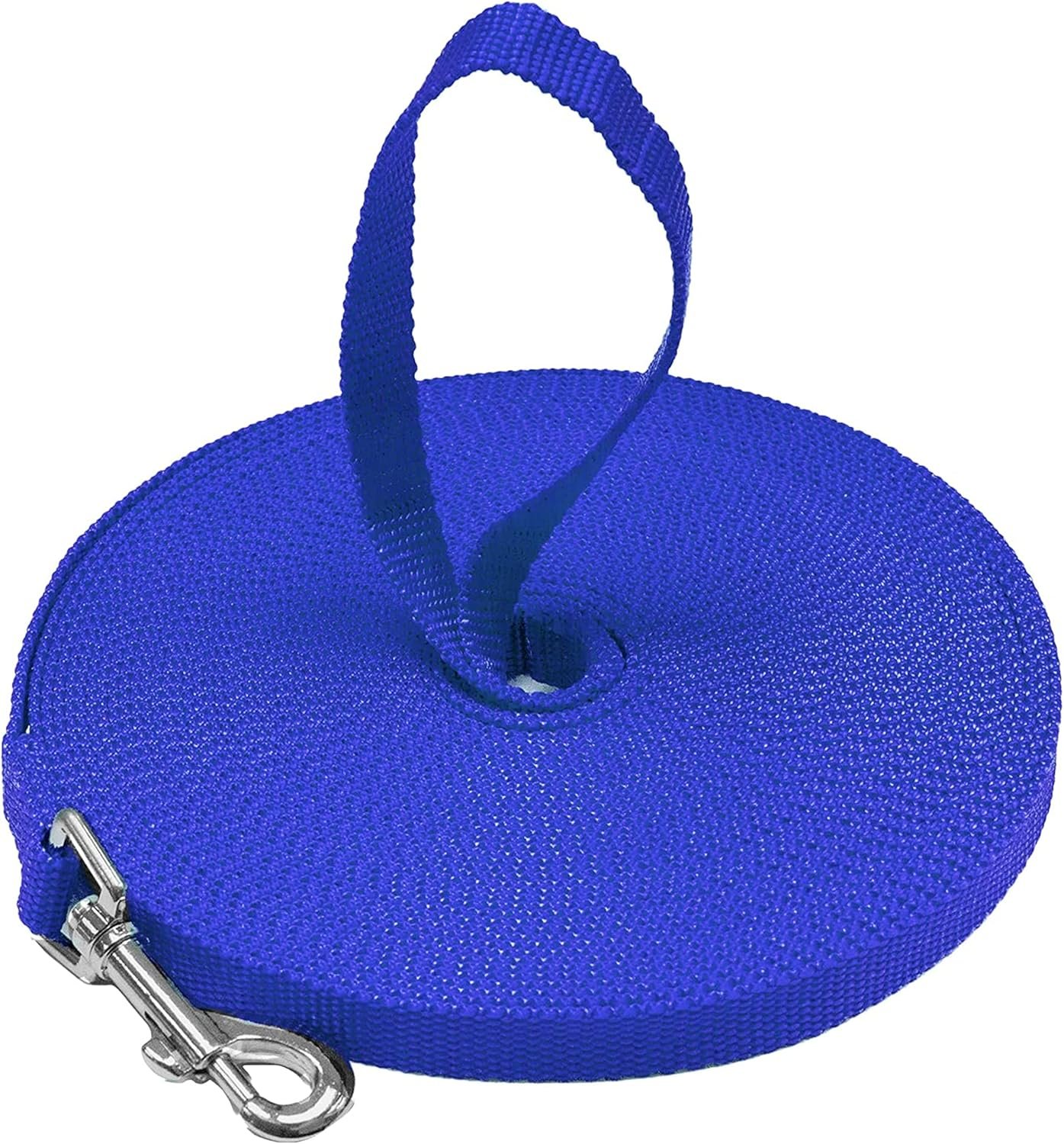 Downtown Pet Supply – Long Dog Leash – 75 ft Blue Nylon Dog Training Leash for Recall & Obedience
