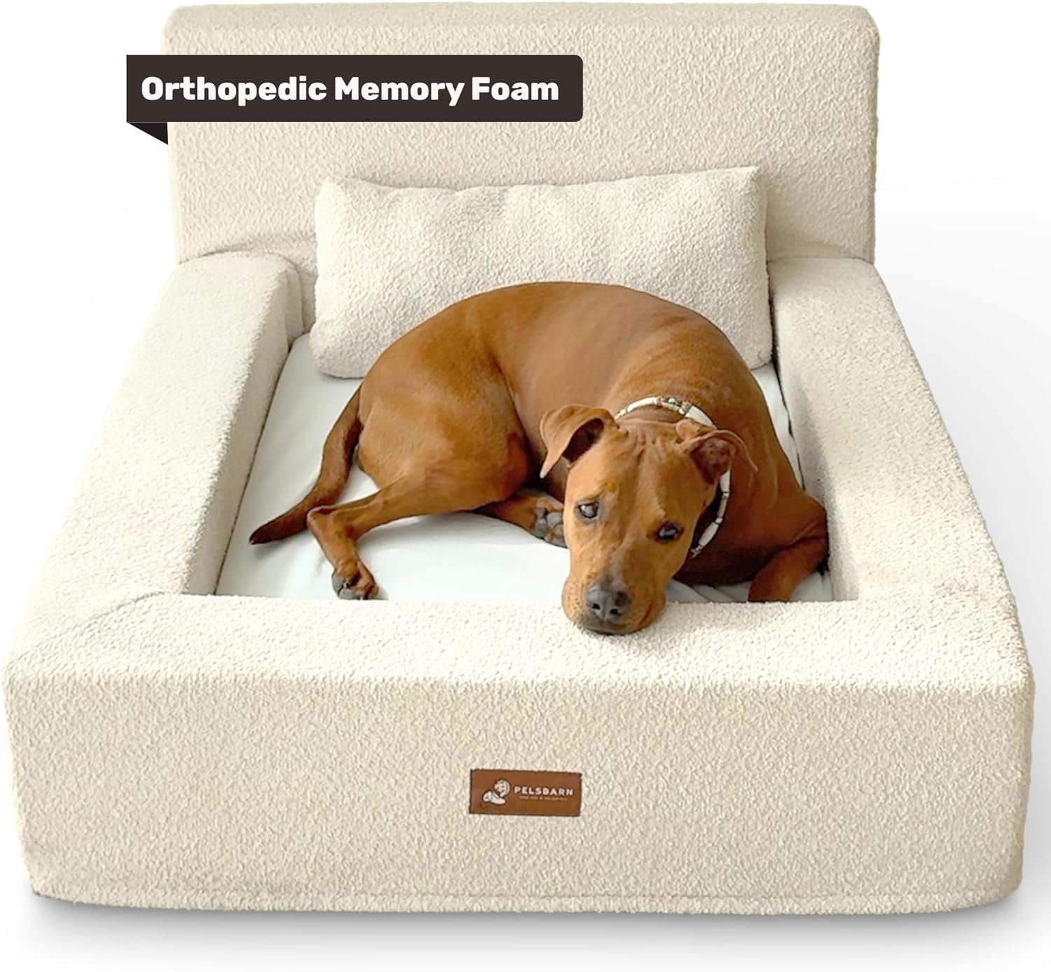 Pelsbarn Real Orthopedic Dog Bed, High-Density Memory Foam with Waterproof Fitted Sheets – Machine Washable, Large, Beige