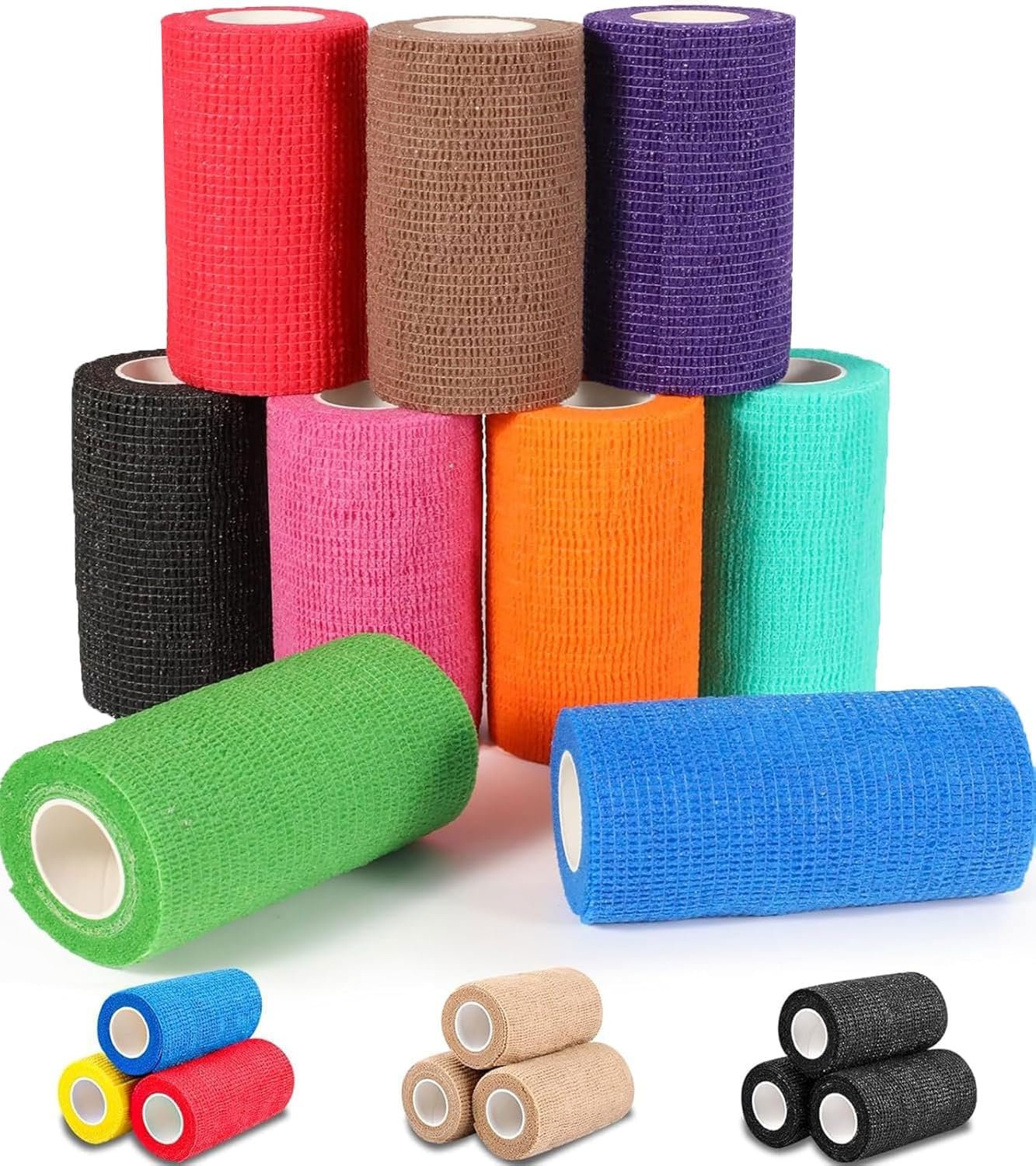 AZEN 9 Pack Self Adhesive Bandage Wrap, 4″ X 5 Yards Elastic Cohesive Bandage Wrap, Color Athletic Tape, Tattoo Grip Tape Wrap, Vet Wrap, Ankle Tape
