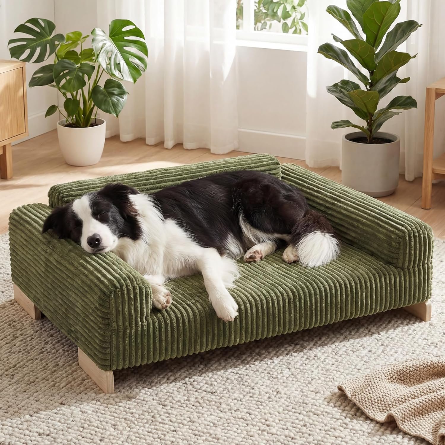 Veehoo Elevated Dog Bed Indoor, Wood Furniture Style Dog Couch Sofa with Removable Washable Cover, Cute & Durable Dogs Bed Furniture for Medium Size Dogs Up to 60 lbs