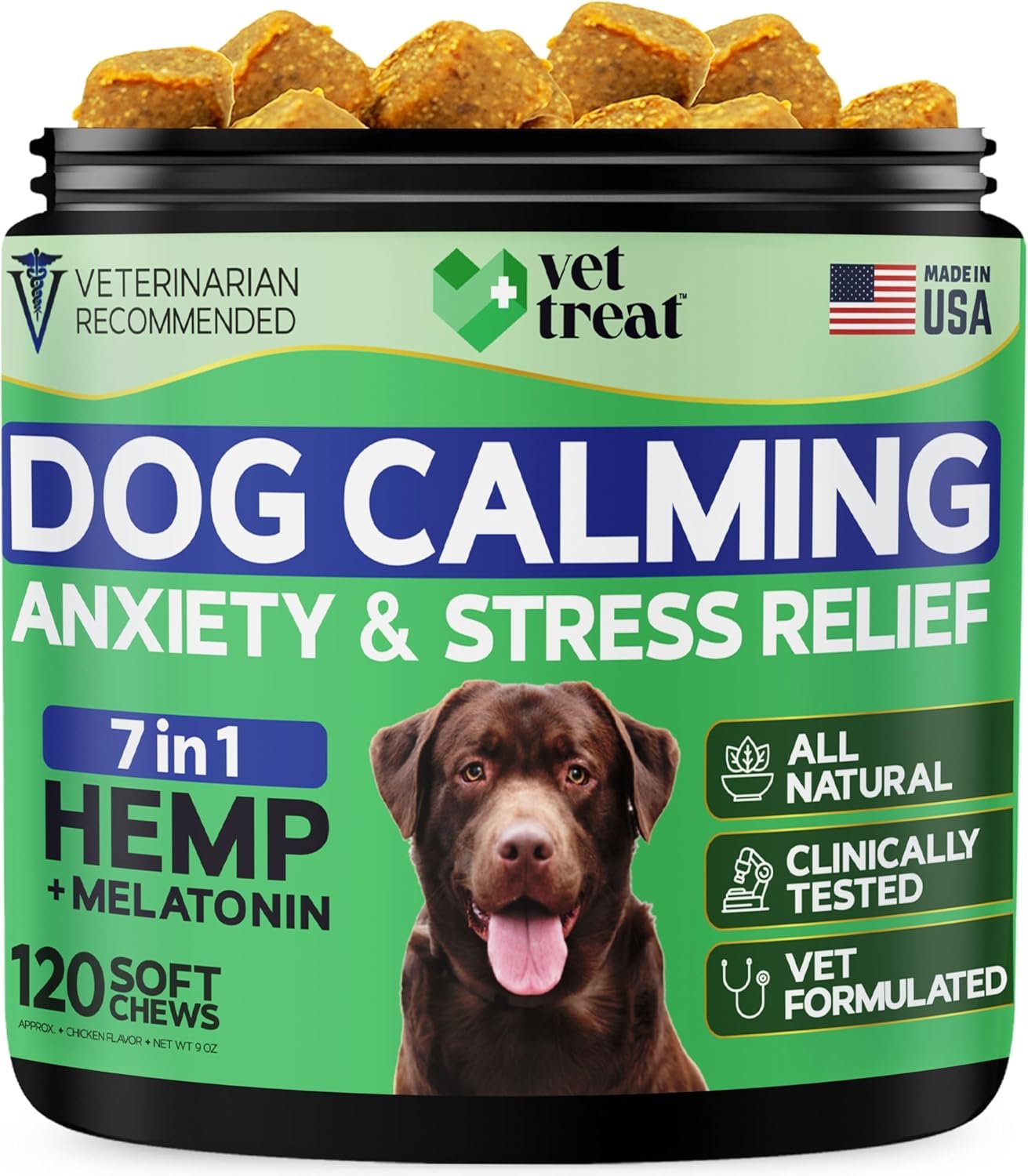 Hemp Calming Chews for Dogs – Dog Calming Chews & Anxiety Relief Treats with Melatonin–Stress Relief for Barking, Thunder, Fireworks, Travel & Separation Anxiety–Vet Formulated-Made in USA – 120 Chews