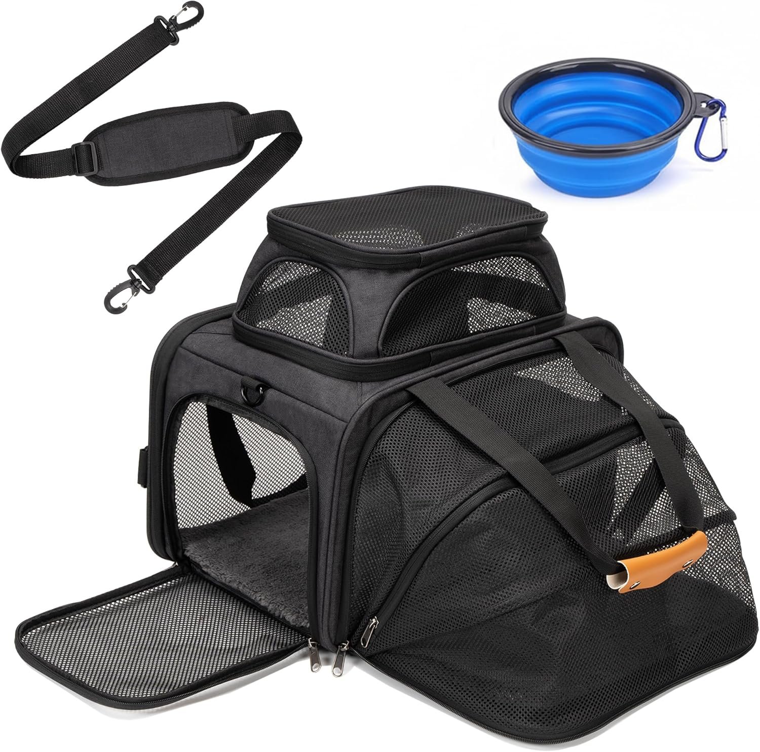 Expandable Pet Carrier Bag – Airline-Approved, Breathable Mesh, Secure Zippers, Padded Handle & Multi-Pockets (Dark Grey)