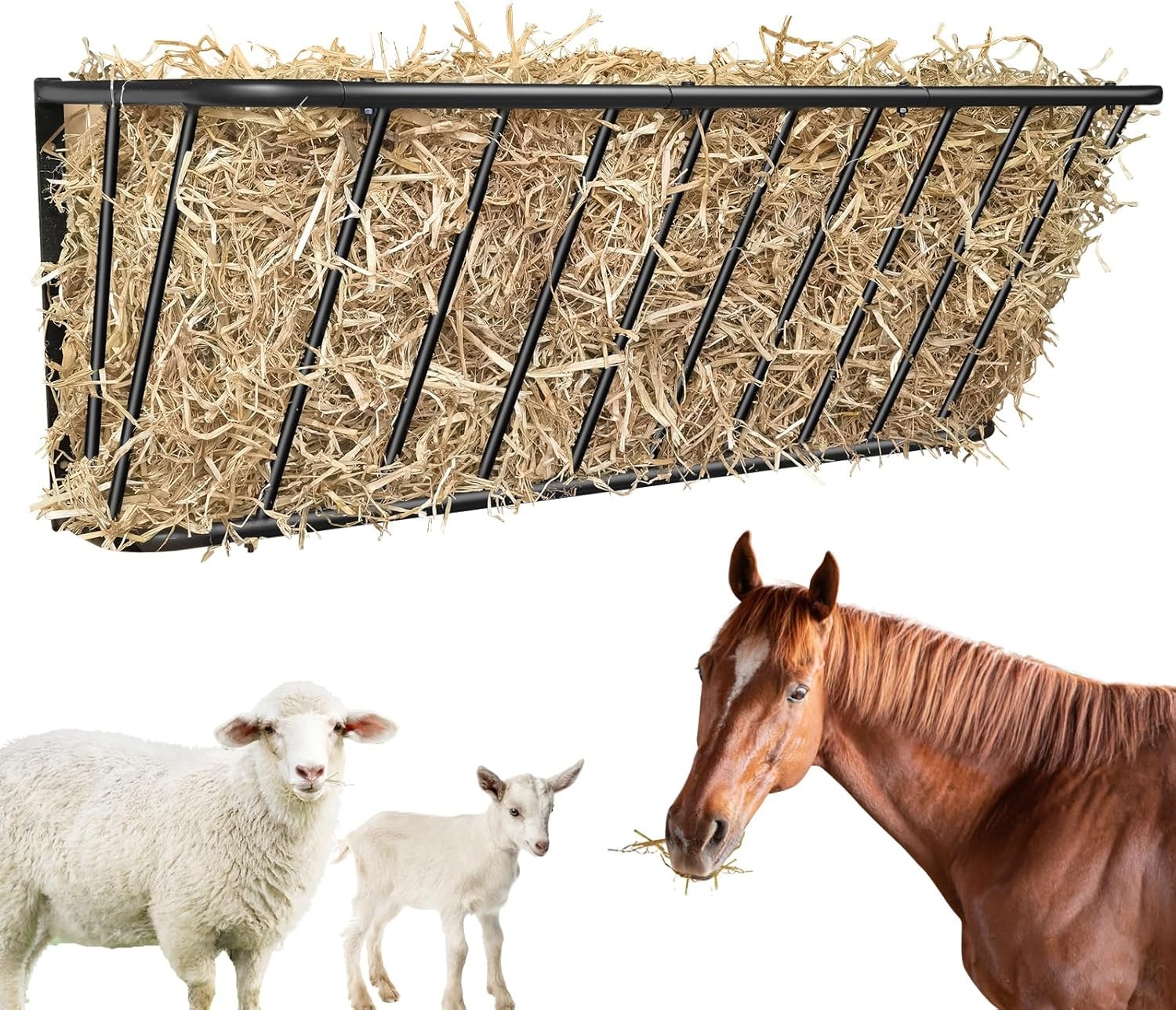 Hay Feeder for Horses,35.5” Long Hay Rack with 20 Gallon Large Capacity,Heavy Duty Steel Wall Mounted Hay Feeder Rack for Horses,Goats,Sheep in Stable and Farm