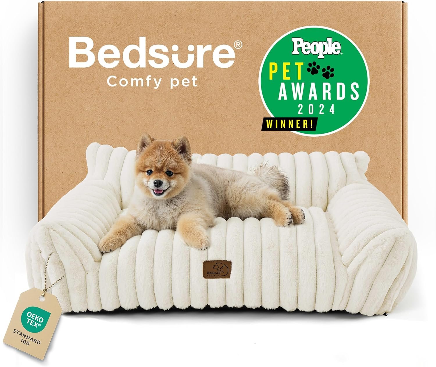 Bedsure ComfyFleece™ Cute Cat Couch for Pets – As Seen on TV on Good Day New York, Small Medium Dog Bed, Supportive Couch Bed for Small Dogs, 30 Inch, Cream