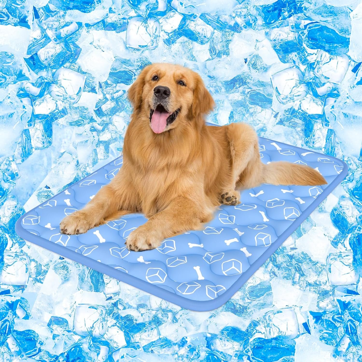 Rywell Dog Cooling Mat 2.0, Ocean Blue,44″ x 32″ Thick & Durable Cooling Mat for Extra Large Dogs, Long-Lasting Cool with Waterproof & Color-Changing Arc-Chill Tech (Q-Max>0.5) Washable& Non-Toxic