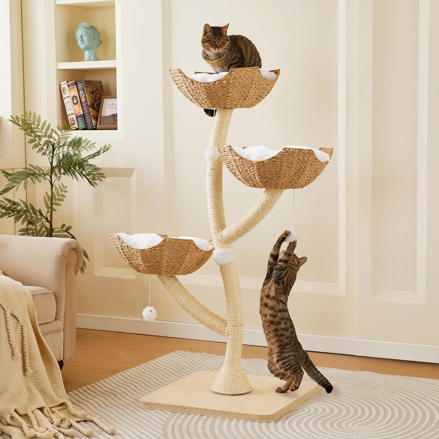 Modern Cat Tree Tower 53″ – Multi-Level Cat Condo with Scratching Posts for Multiple Small & Large Cats