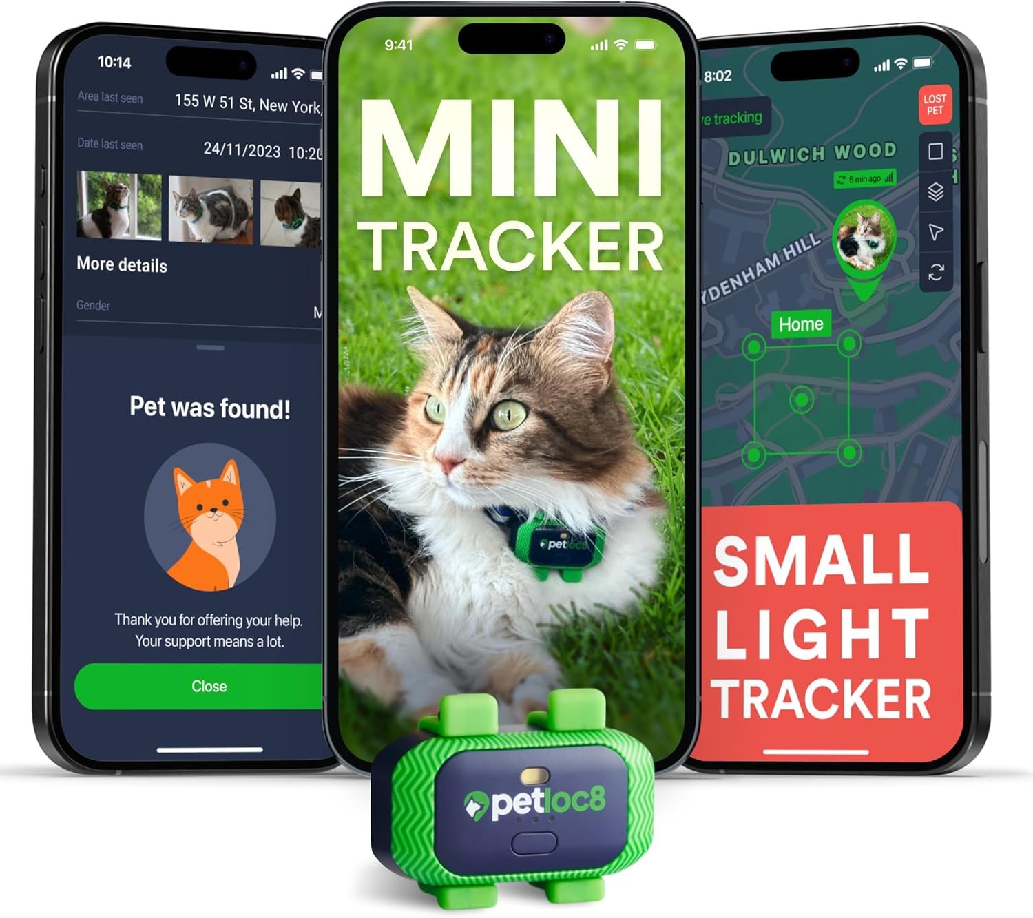 Petloc8 GPS Tracker for Cats, 4G LTE Real Time Tracking with Geo-Fence & Alert Notification SOS Button, Waterproof Pet Tracker for Cats, Collar-Compatible, Worldwide SIM Included,Subscription Required
