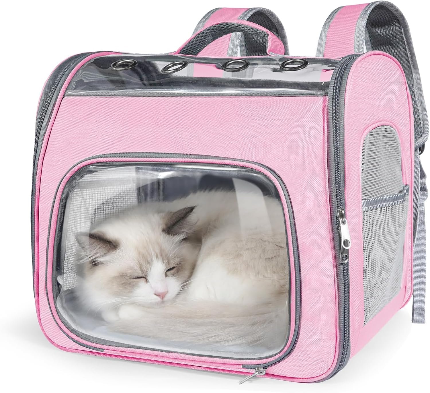 Airline Approved Cat Soft-Sided Carrier Backpack, Airport-Friendly Breathable Mesh Foldable Pet Travel Carrier with Reinforced Support, Portable Puppy Carrying for Kitty Up to 15lbs (Pink)