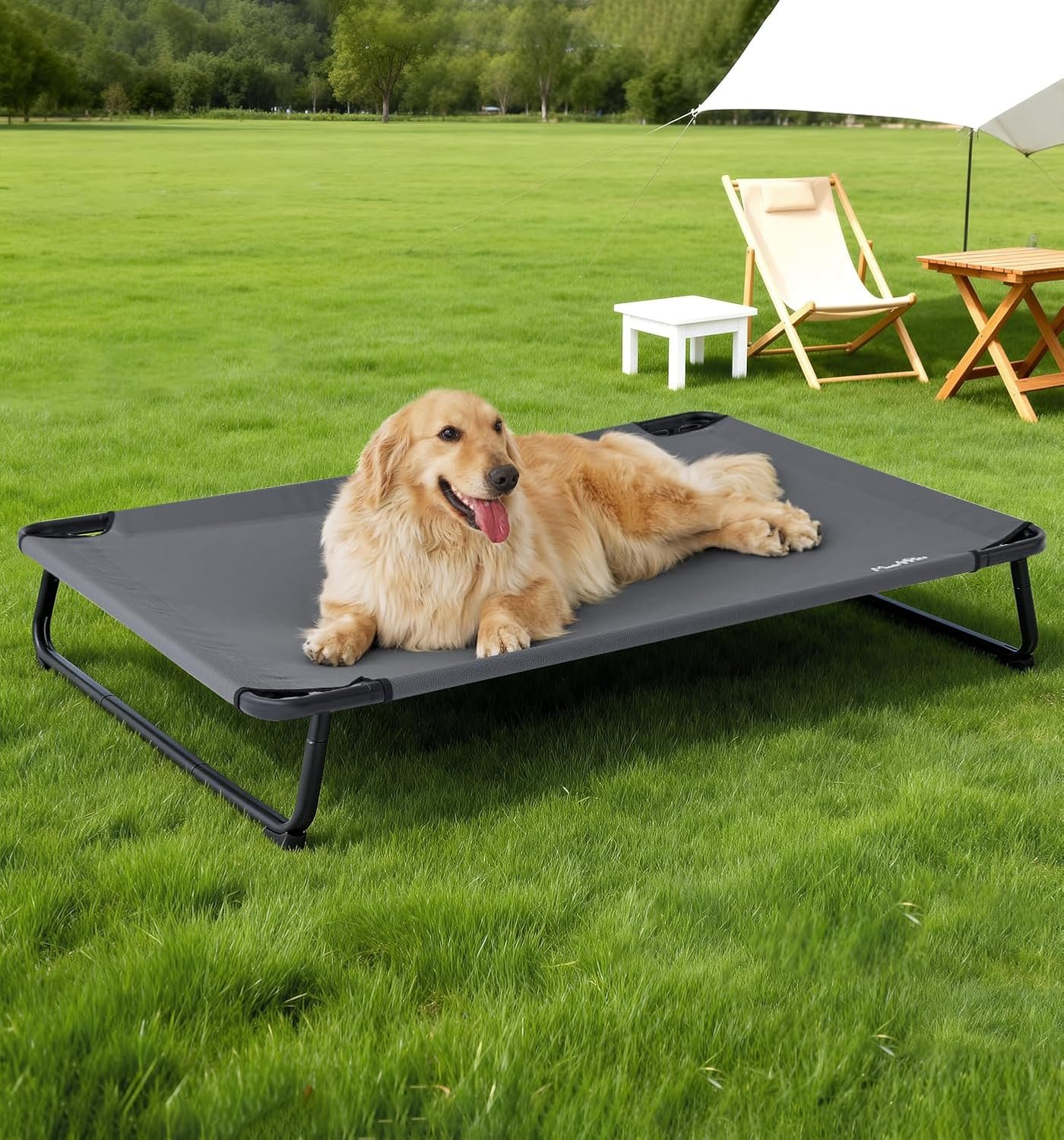 MADE 4 PETS Elevated Outdoor Dog Bed for Extral Large Dogs – Heavy-Duty Raised Cot with Breathable Cooling Mesh, No-Slip Feet, Chew-Resistant Frame, Indoor & Outdoor Pet Hammock, 49″x32″, Gray