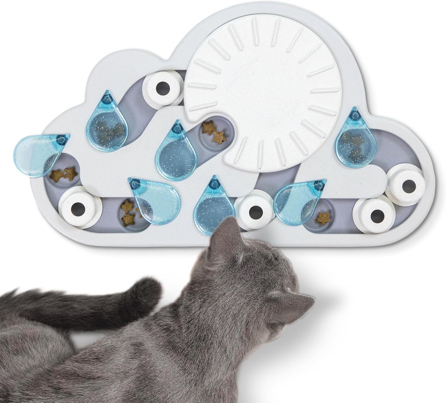Catstages Nina Ottosson Rainy Day Puzzle & Play Cat Puzzle Feeder – Interactive Treat Game for Indoor Cats, Level 3 Slow Feeder Enrichment Toy, 13.8″ x 14″