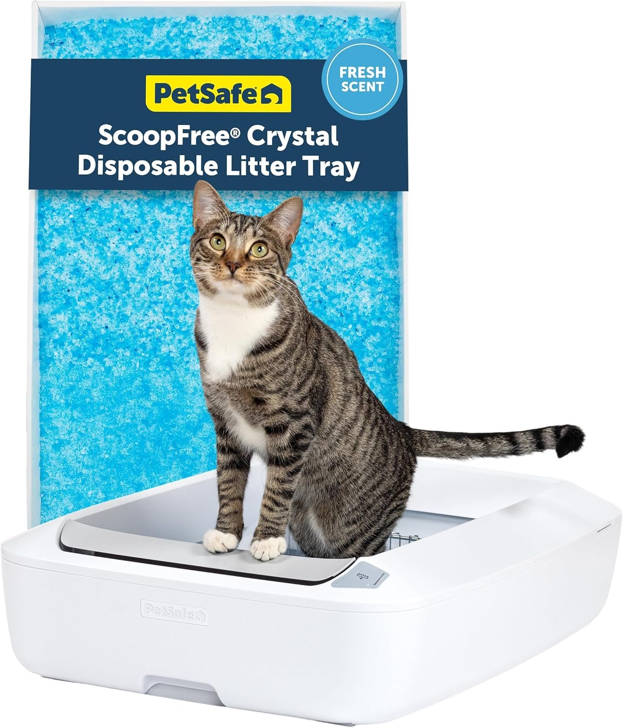 PetSafe ScoopFree Crystal Plus Automatic Self-Cleaning Cat Litter Box System – Uncovered Motion-Sensing Cat Box – Includes 1 Disposable Crystal Litter Tray – White