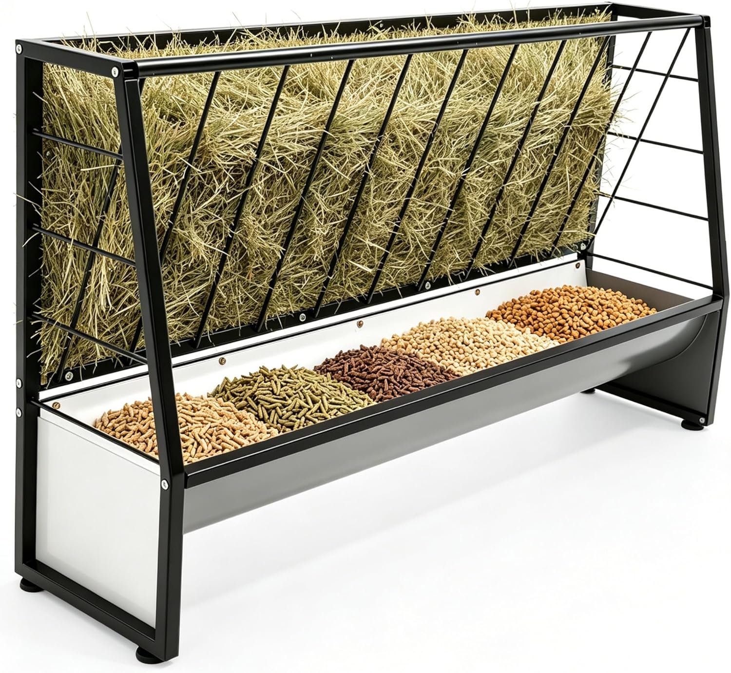 30 Gallon Heavy Duty Pasture Hay Feeder, Galvanized Steel Outdoor Livestock Hay Feeder for Mini Goats, Pony, Sheep and Mini Horses