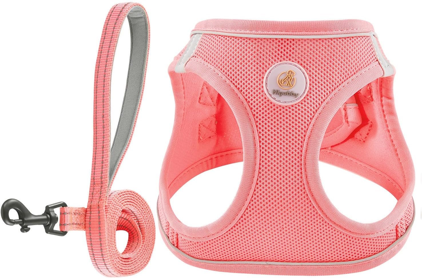 Hipubby Dog Harness and Leash Set, No Pull Soft Mesh Puppy Harness for Small Medium Dogs, Cats – Step in Reflective Breathable Lightweight Vest Harness for Walking, Training – Pink, S