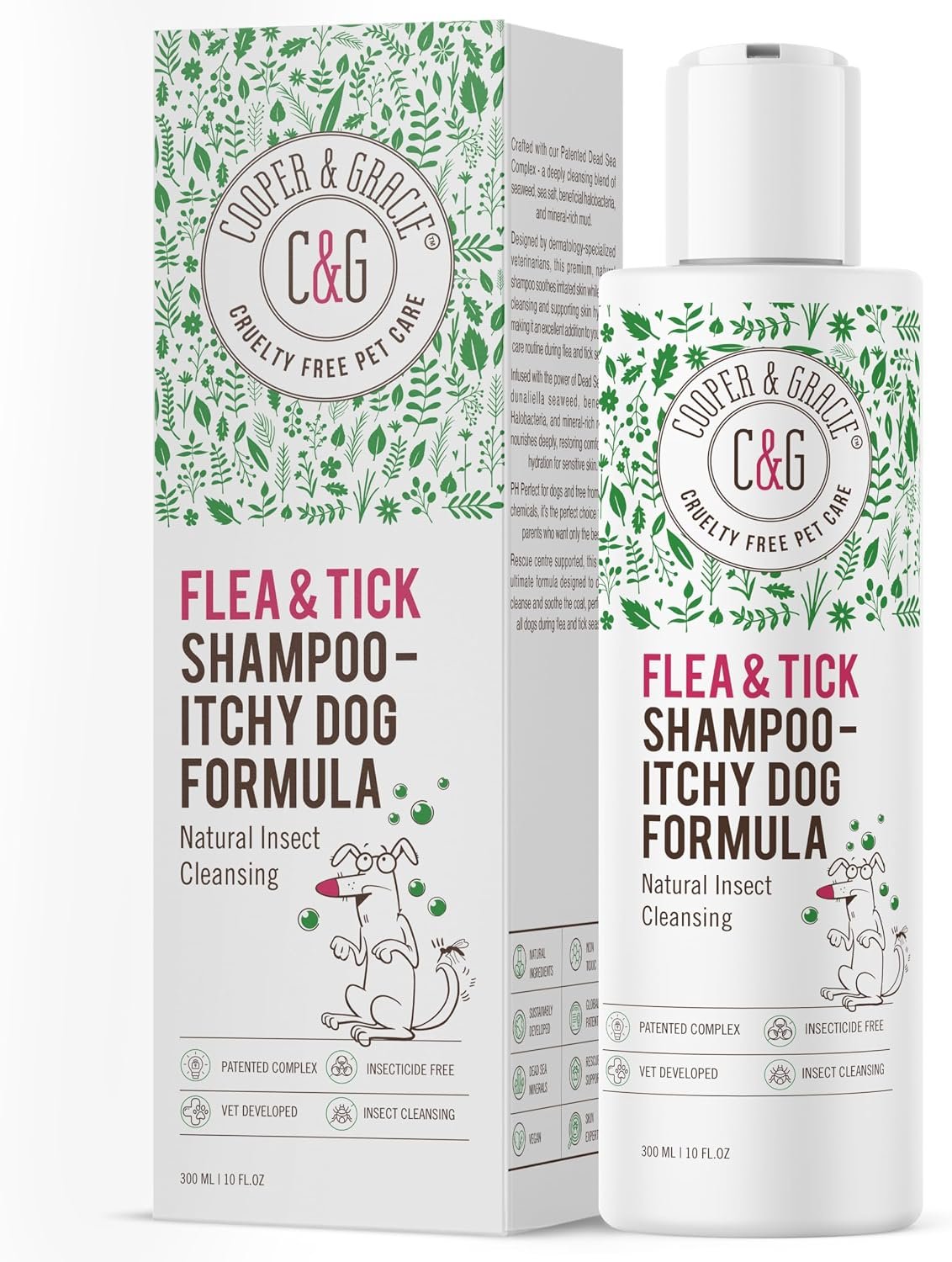 Itchy Dog Flea and Tick Shampoo 300ml – Plant-Based Gentle Dog Shampoo – Flea & Tick Care for Dogs – Cleanses & Freshens Coat – for Sensitive Skin – by C&G Pets