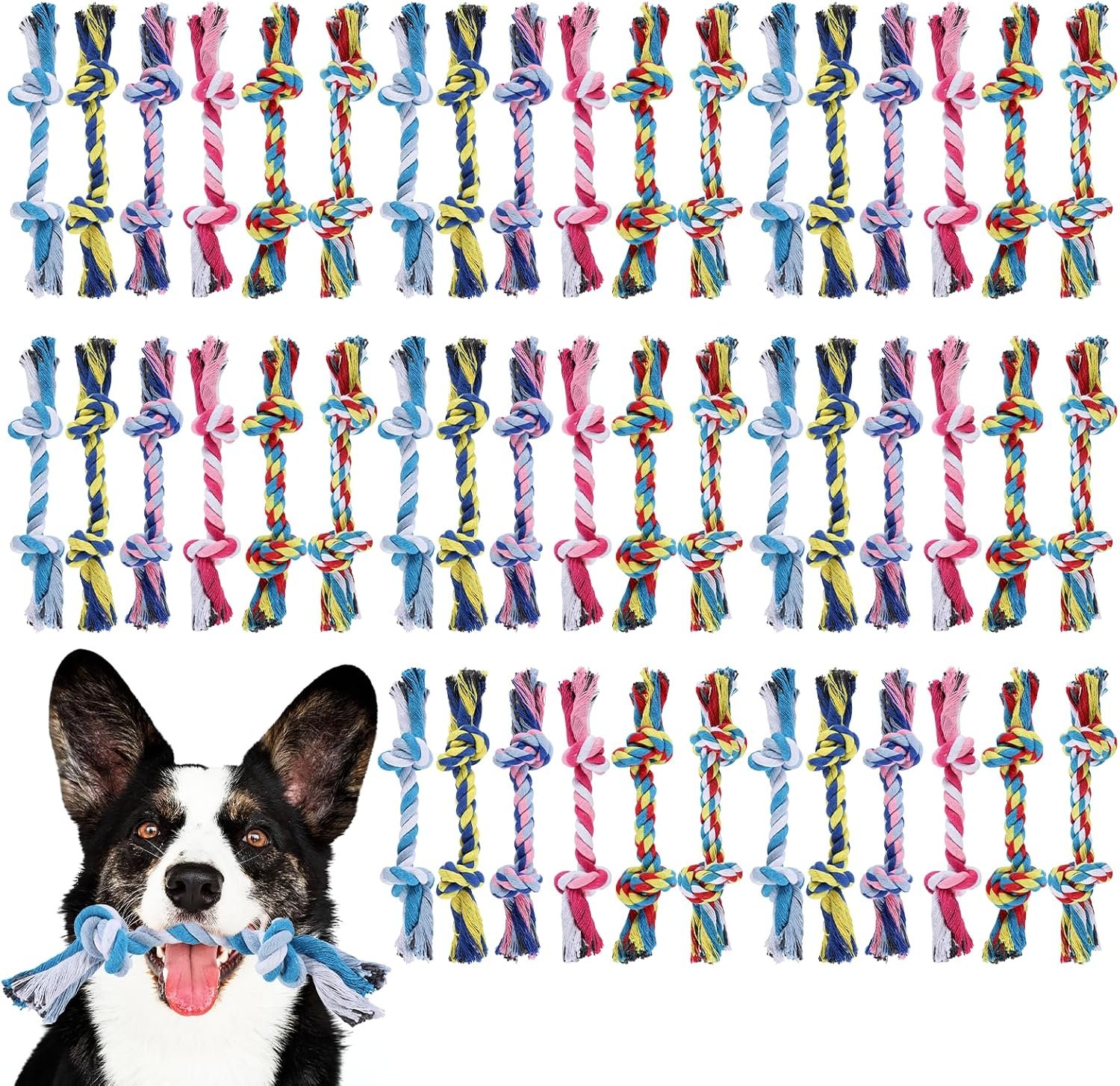 48 Pcs Dog Rope Toys Bulk, 100% Cotton Rope Dog Toys for Aggressive Chewers Durable Puppy Tug of War Toy with Knot, Interactive Puppy Toy for Small & Medium Pet Teething, Teeth Cleaning – 6 Colors