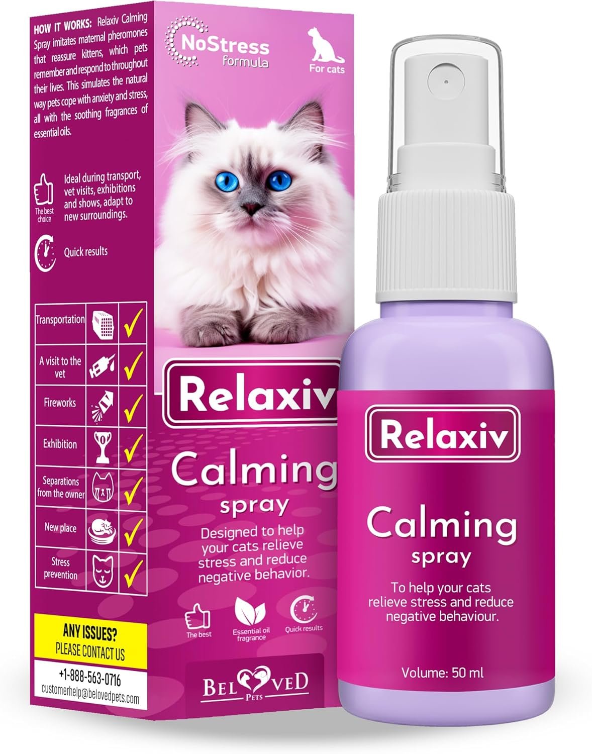 Calming Pheromone Spray & Scratch Repellent for Cats – Reduces Scratching Furniture, Pee – During Travel, Fireworks, Thunder, Vet Zone – Helps with Stress, Fighting, Hiding (1 pack 1.7 oz)