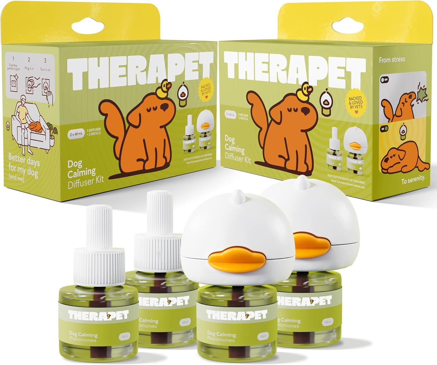 TheraPetMD 2-Pack 120-Days Dog Calming Diffuser Kits – Dog Pheromone Diffuser for Stress, Destructive Behavior, Pee Accidents, Separation Anxiety, Barking & Chewing – 120-Days Refills – Box May Vary