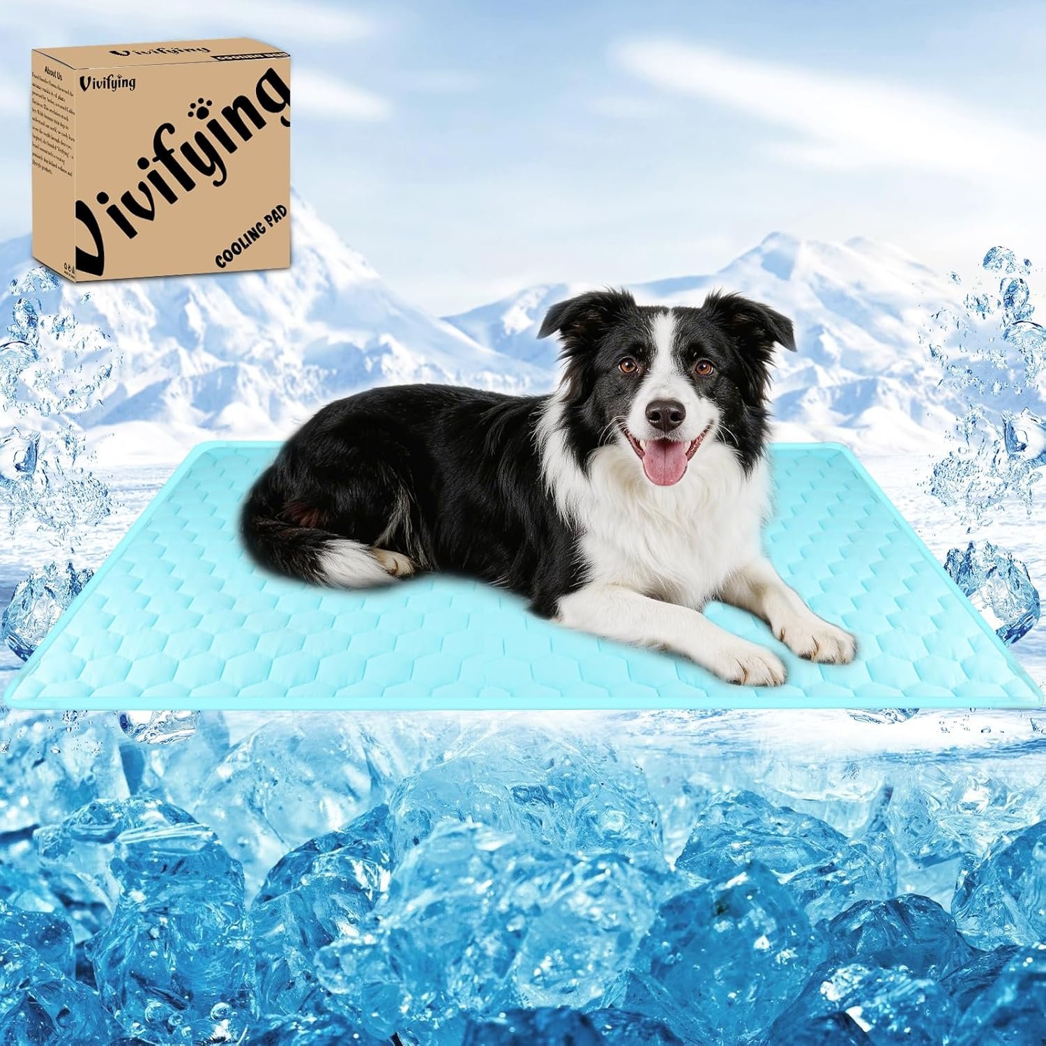 Vivifying Cooling Mat for Dogs, 40″ x 30″ Waterproof Reversible Dog Cooling Mat with Ice Silk, Thick & Durable Summer Blanket for Sofa, Bed, Crate, Car Seat (Blue)