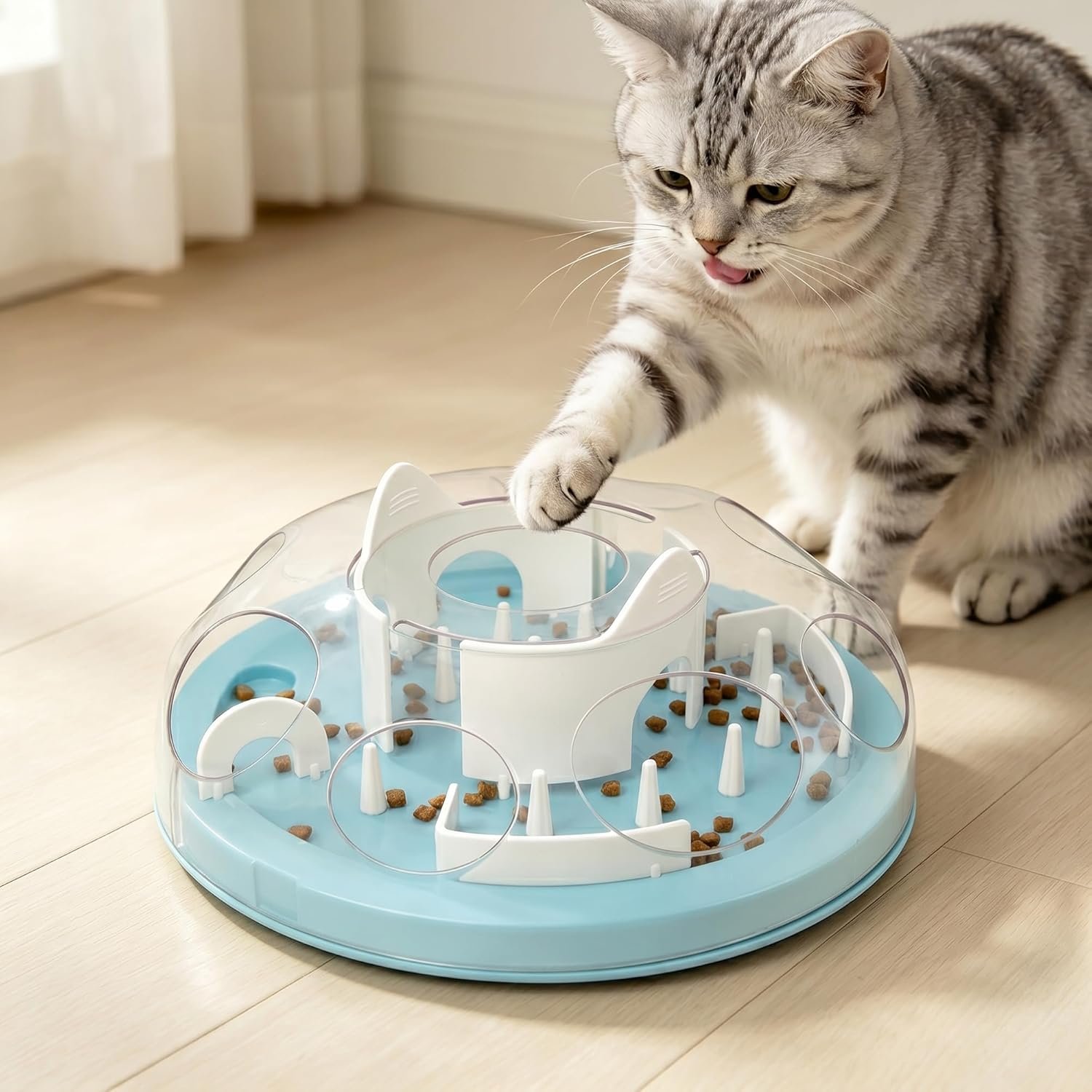 Pet Prime Cat Puzzle Feeder Interactive Enrichment Toys for Indoor Cats Slow Feeder Food Treat Puzzle Cat Stimulation Toys Blue