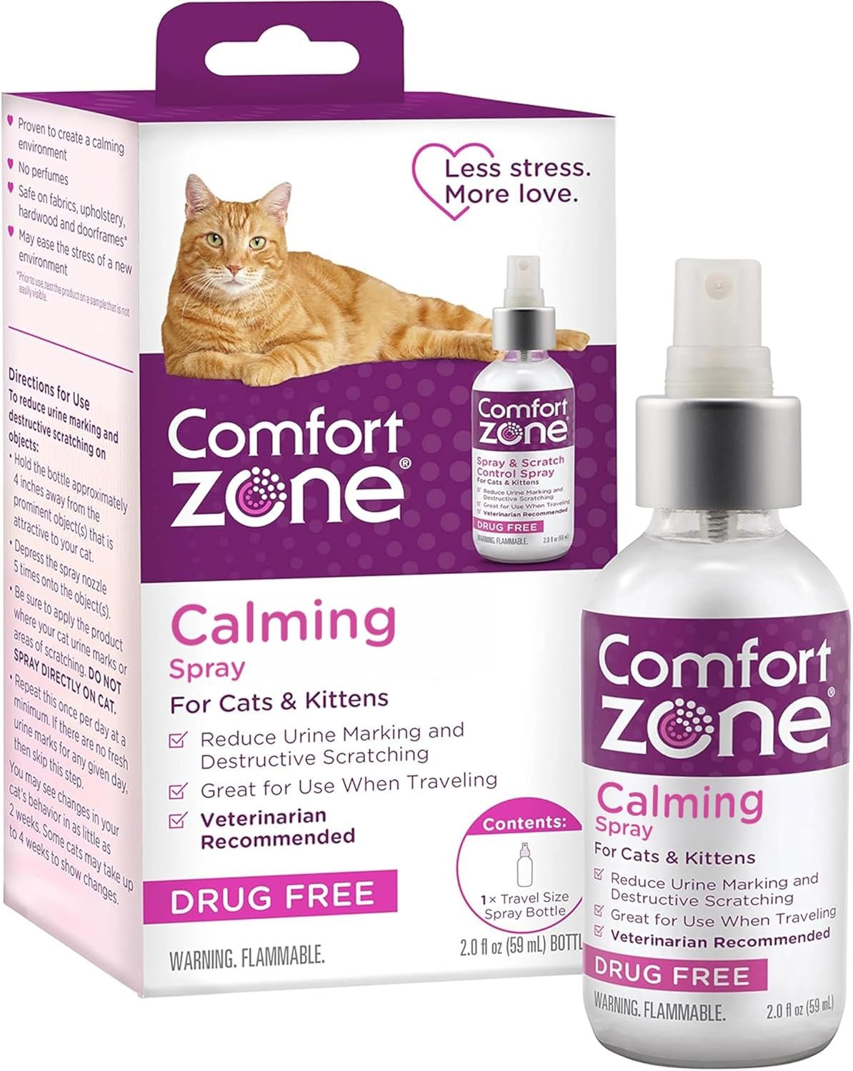 Comfort Zone Cat Calming Pheromone Spray: Travel Size (2 oz); Proven to Reduce Destructive Scratching, Urine Marking, and Stress
