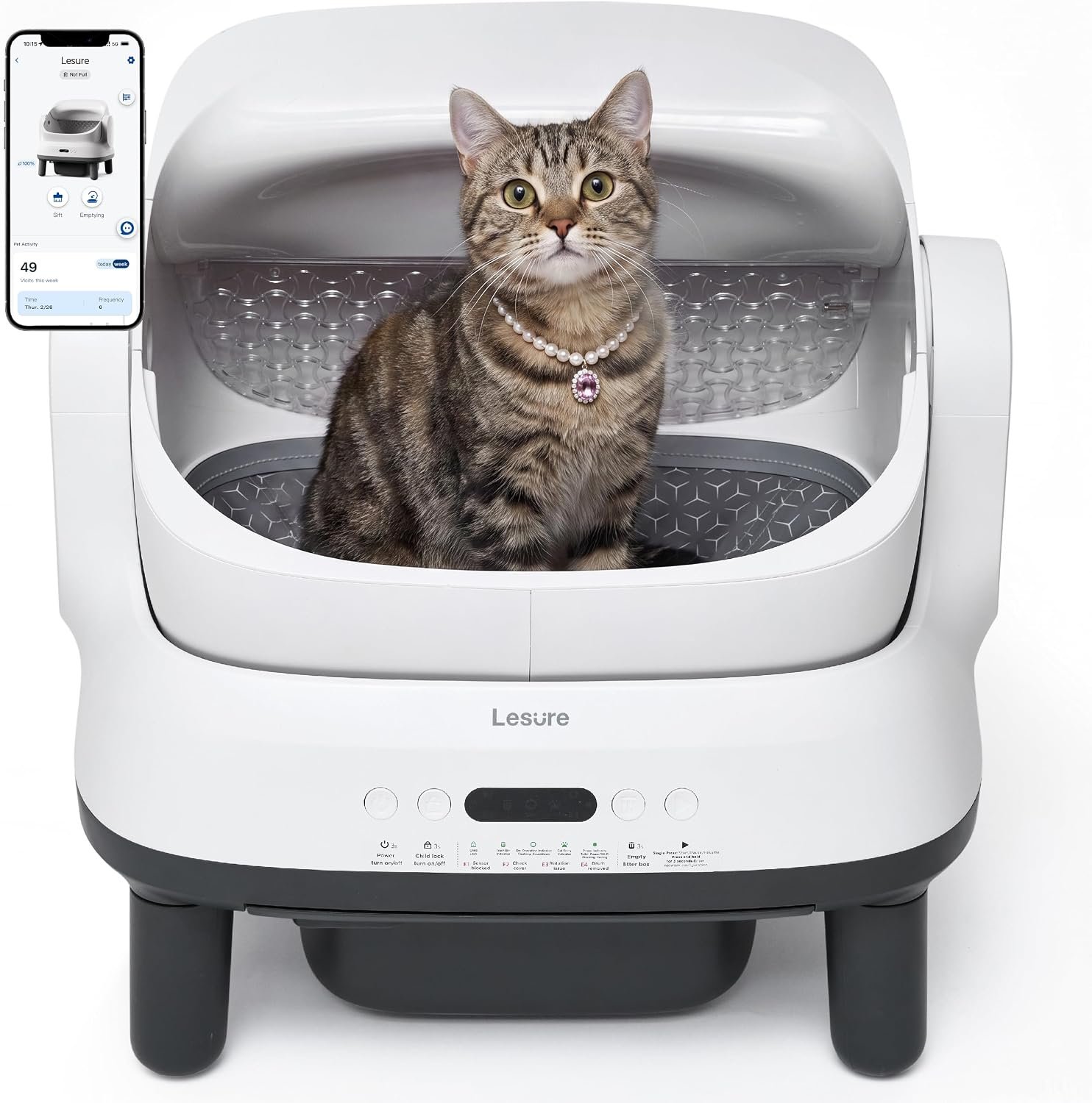 Lesure Self Cleaning Litter Box – Open-Top Automatic Cat Litter Box with APP Control & Anti-Pinch Sensor, for 3.3~18 lbs Cats, Odor Control, Includes 2 Sifters & 1 Roll Waste Bags
