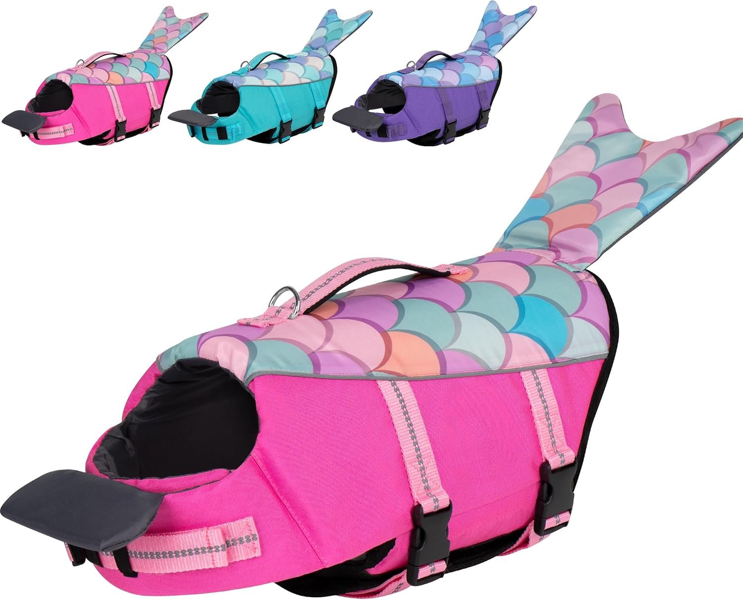 cyeollo Dog Life Jacket Mermaid Safety Dog Vest with Rescue Handle for Swimming Boating Dogs Life Jacket for Small Dogs