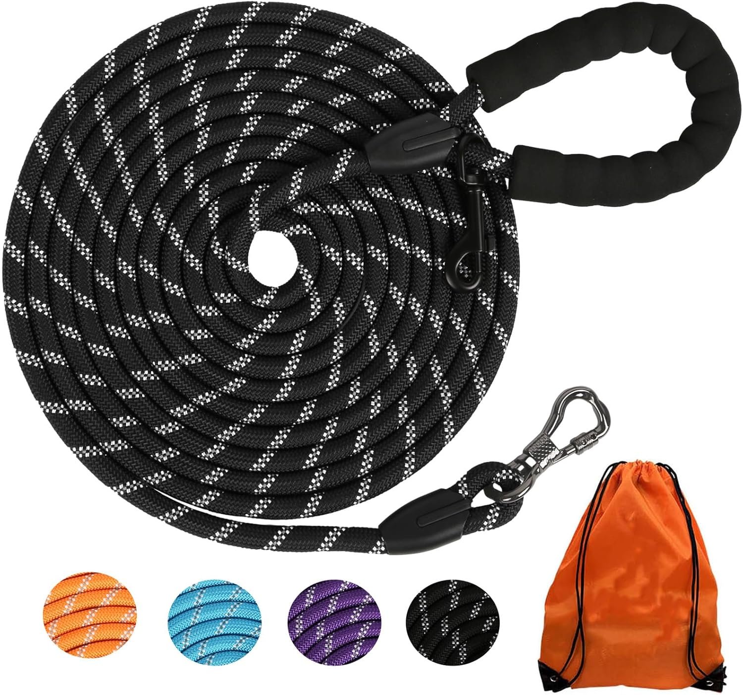 Long Dog Leash for Dog Training 16/20FT/30FT/50FT/100FT, Reflective Leash with Lockable Hook, Heavy Duty Dogs Lead Tie Out Rope for Large Medium Small Dogs Outside Walking, Playing, Camping, or Yard