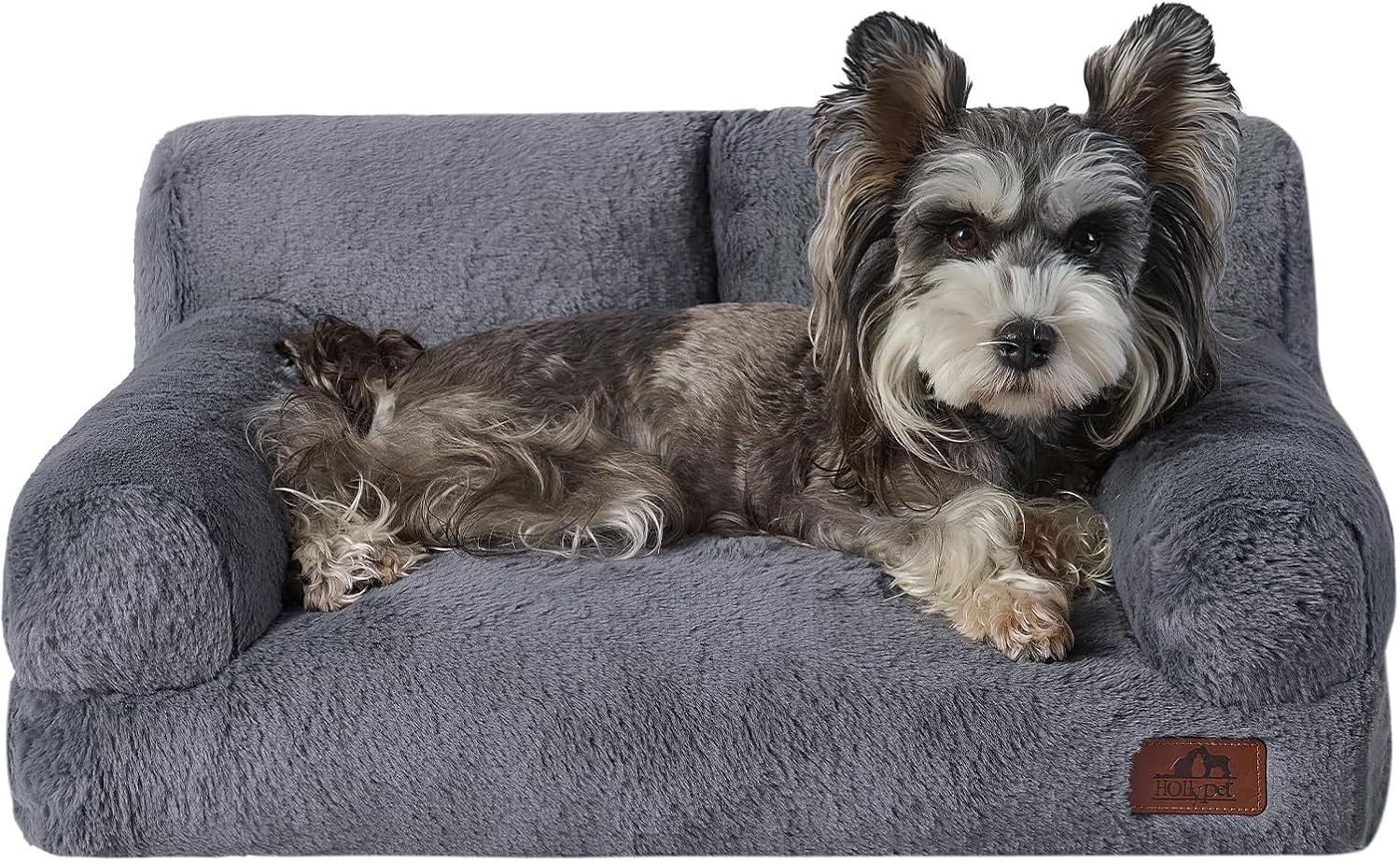 Hollypet Fluffy Dog Cat Bed Pet Couch Beds Plush Soft Warming Machine Washable Puppy Bed with Non-Slip Bottom for Cats and Small Medium Dogs up to 25 lbs, Gray, 24″ L x 18″ W x 10″ Th