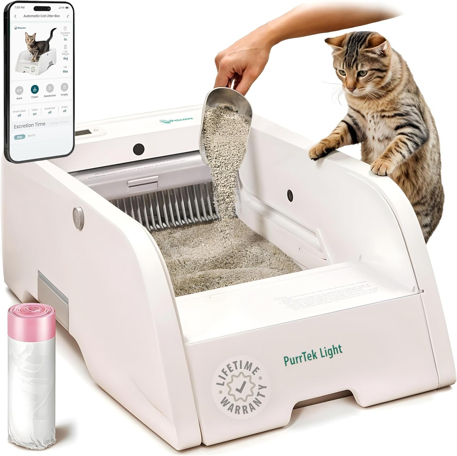 Petcove Self Cleaning Automatic Litter Box for Multi Cat Open Top/Quiet Operation ≤45 dB/Odor Control/Dual Anti-Pinch Safety/Easy App Control with Ultra Fast 5 GHz Wi-Fi – 20 Count Litter Bags