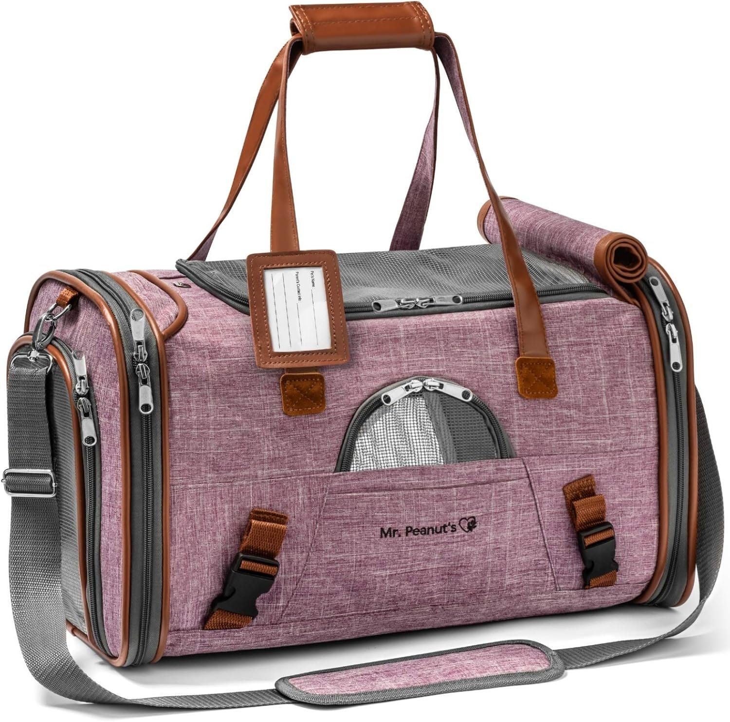 Mr. Peanut’s Airline Approved Soft Sided Pet Carrier, Low Profile Gold Series Tote, Premium Brand Self Locking Zippers, Under Seat Compatibility, Plush Faux Fleece Bedding with a Sturdy Plywood Base
