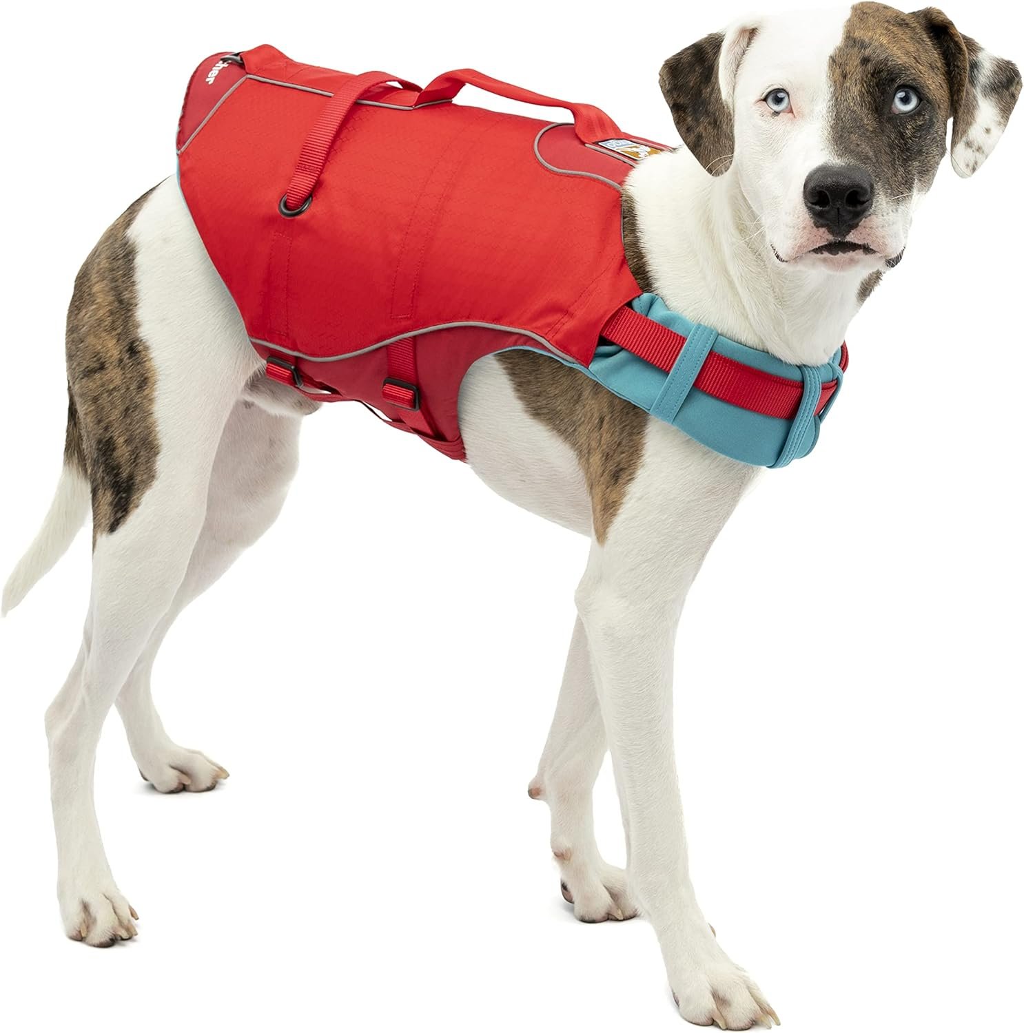 Kurgo Surf n’ Turf Dog Life Jacket – Flotation Life Vest for Swimming and Boating – Dog Lifejacket with Rescue Handle and Reflective Accents – Machine Washable – Red/Blue, Medium