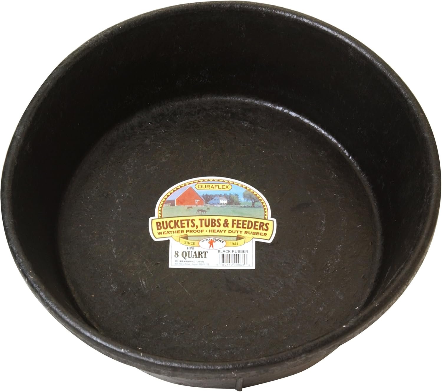 Little Giant® Heavy Duty Rubber Tub | Durable Rubber Feed Pan | Indoor & Outdoor Feed Bucket | 8 Quarts
