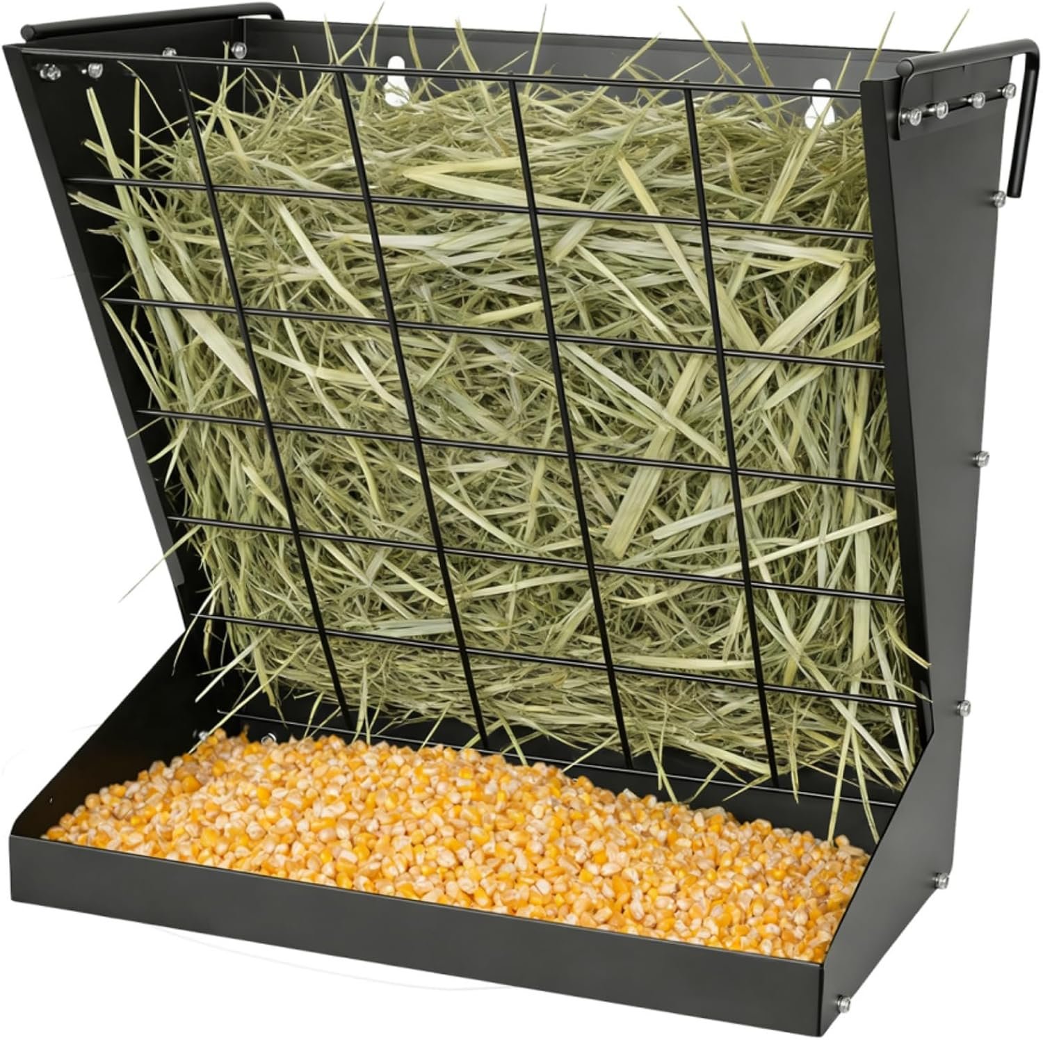 2 in 1 Wall Mount Hay and Grain Feeder,Livestock Feeder | Galvanized Steel Hay Feeder Rack,Large Capacity,For Goats/Sheep, Horses, Cattle,Barn Farm Pens