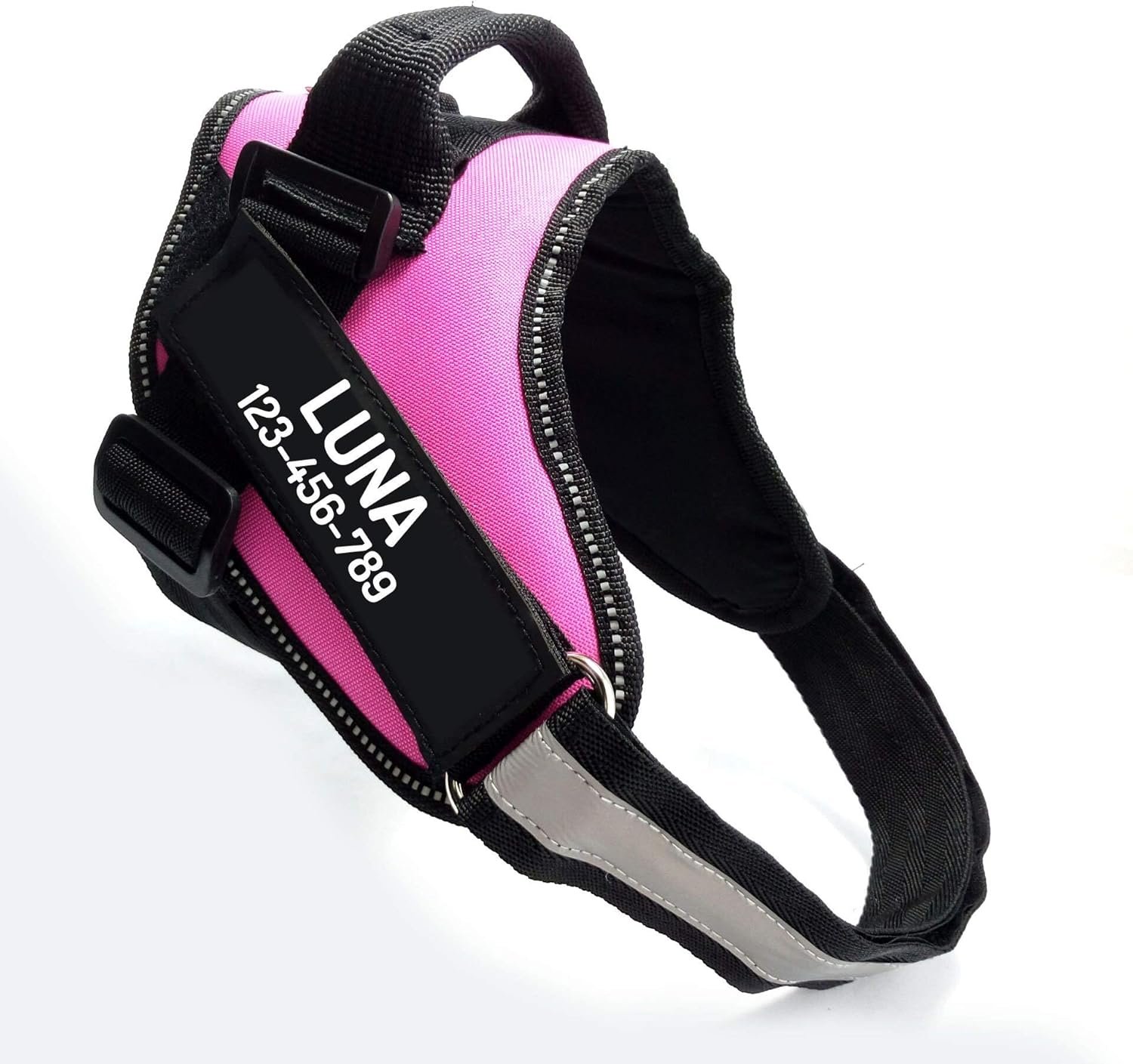 Custom No Pull Dog Harness with Name and Phone Number, Heavy Duty Personalized Pet Vest to Prevent Tugging, Pulling, or Choking, Training and Walking (Pink, XS (5-9LBS))