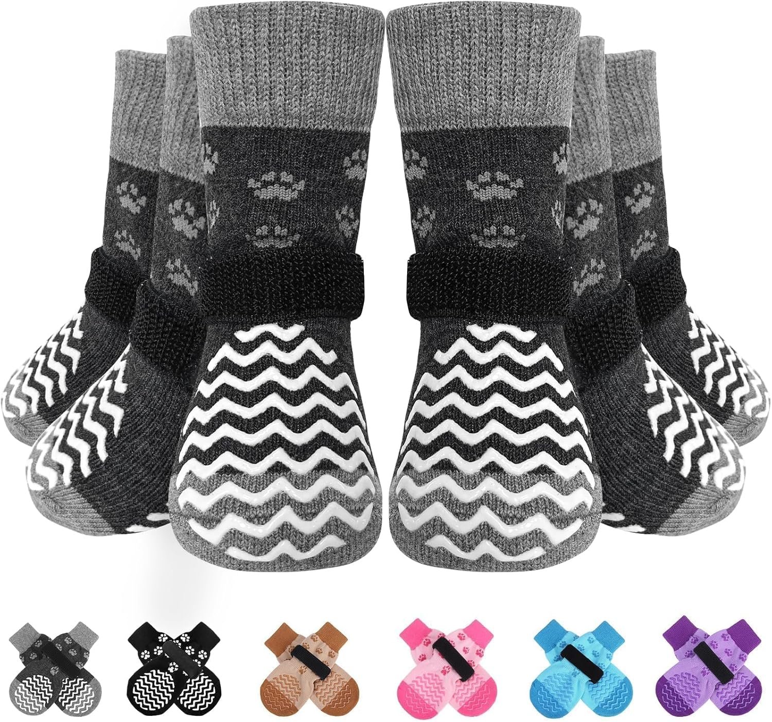 EXPAWLORER 6Pcs Anti Slip Dog Socks to Prevent Licking Paws, Dog Shoes for Hot Pavement, Double Sides Dog Boots & Paw Protectors Booties for Hardwood Floors with Grip Small Medium Large Senior Dogs, M