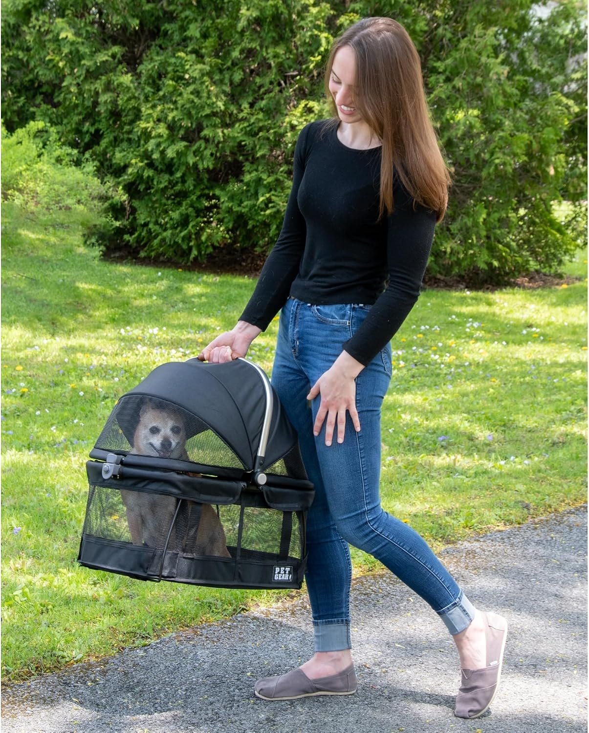 Pet Gear No-Zip View 360 Pet Carrier & Car Seat, Onyx, 20-inch | Push Button Entry, For Small Dogs & Cats, 360 Degree Visibility