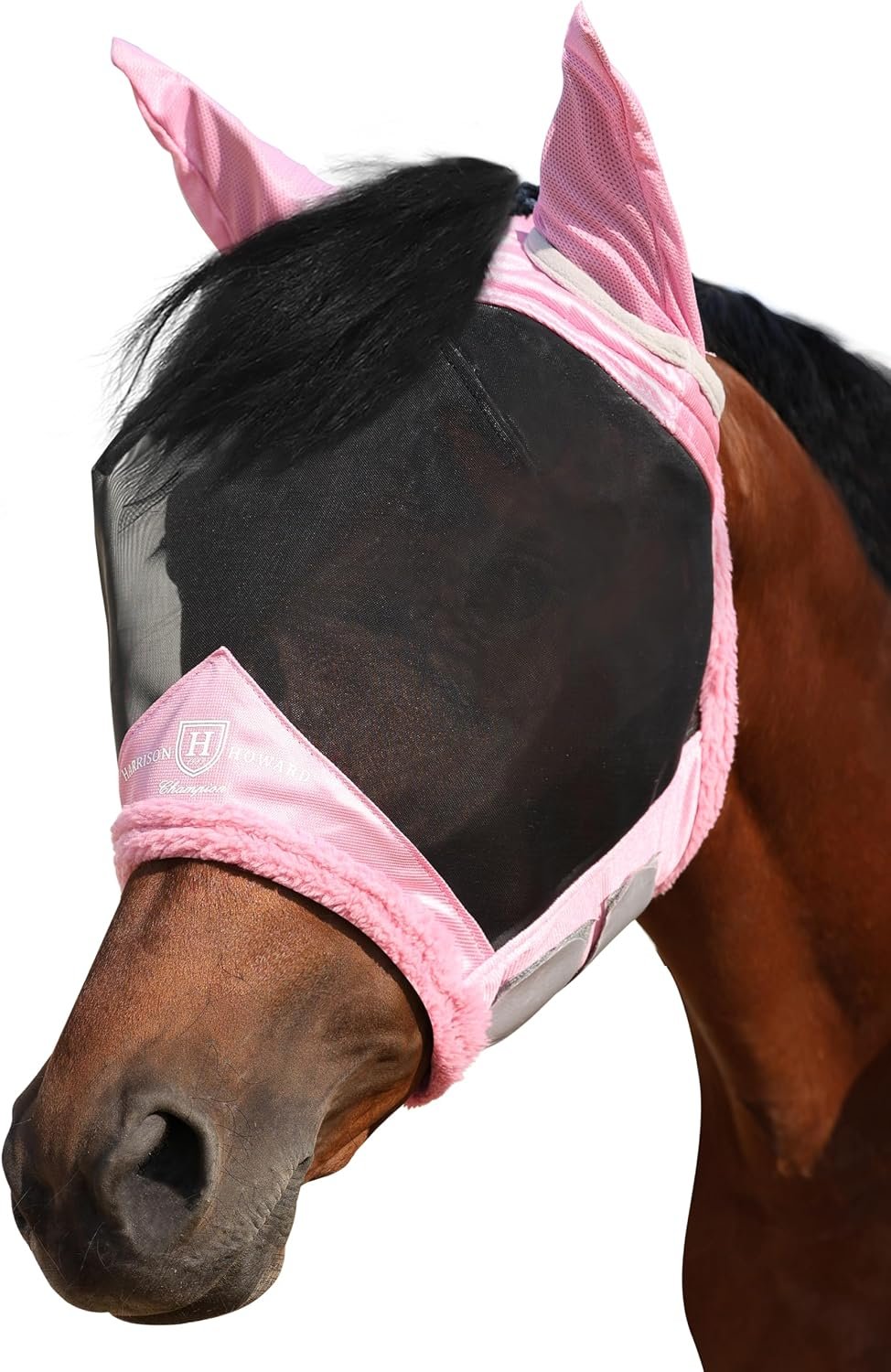 Harrison Howard Horse Fly Mask UV Protective Fine Mesh with Extra Wool Soft Touch on Skin Fly and UV Protection Light Pink L