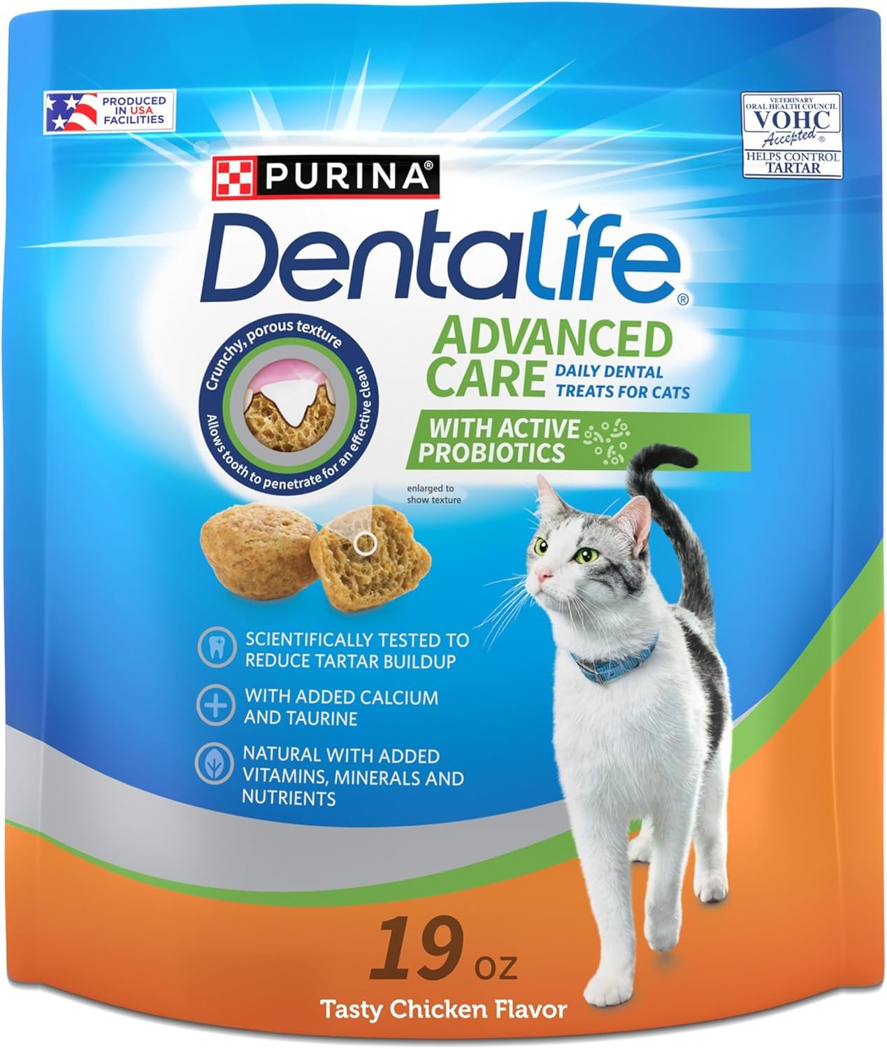 Purina DentaLife Made in USA Facilities Cat Dental Treats, Tasty Chicken Flavor – 19 oz. Pouch