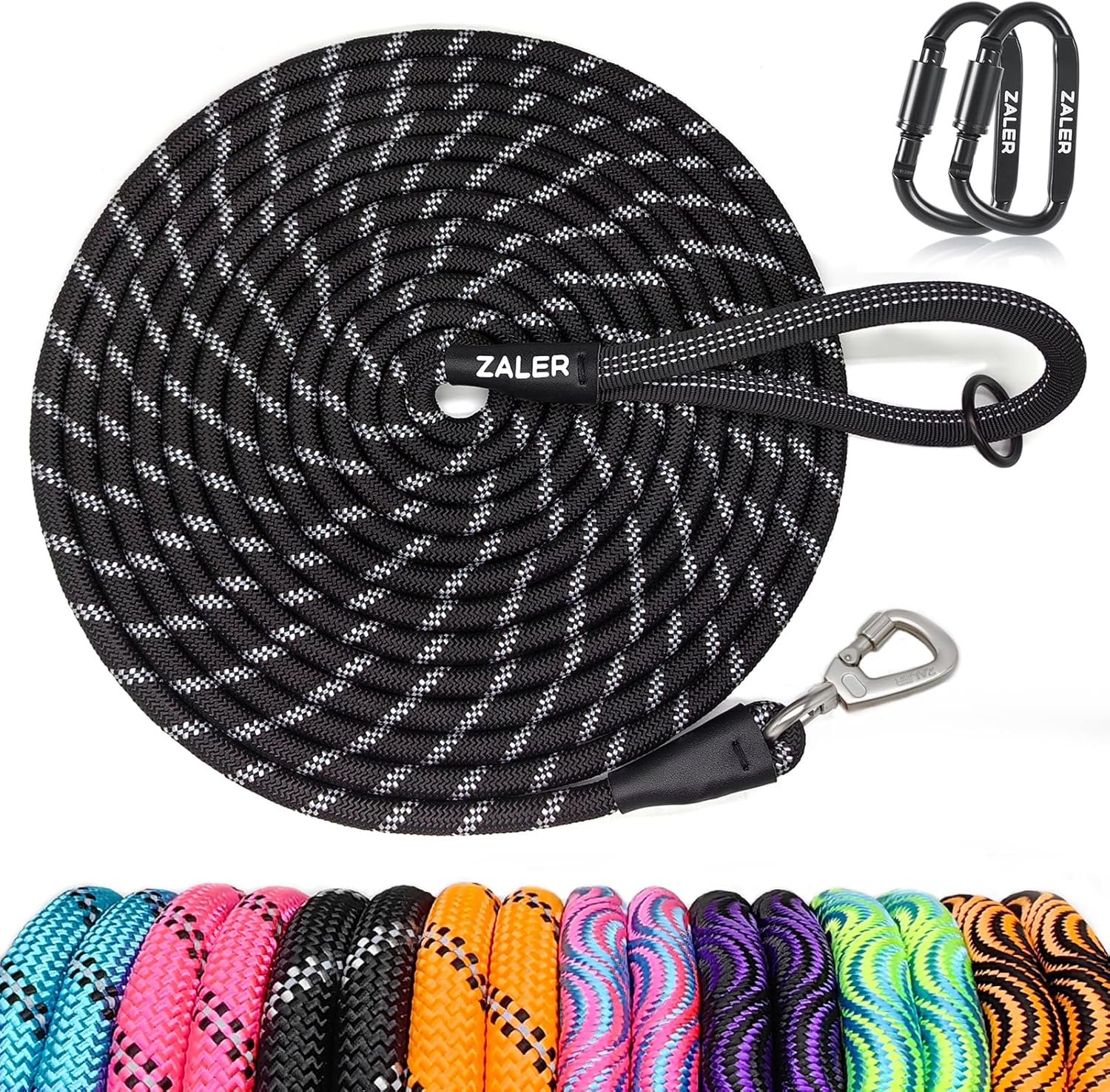 ZALER Long Dog Leash, 50 feet 30ft 20ft 15ft 10ft Dog Training Lead, Heavy Duty Reflective Check Cord Recall Leash for Dogs Training, Playing, Camping, or Backyard (10FT, Black)