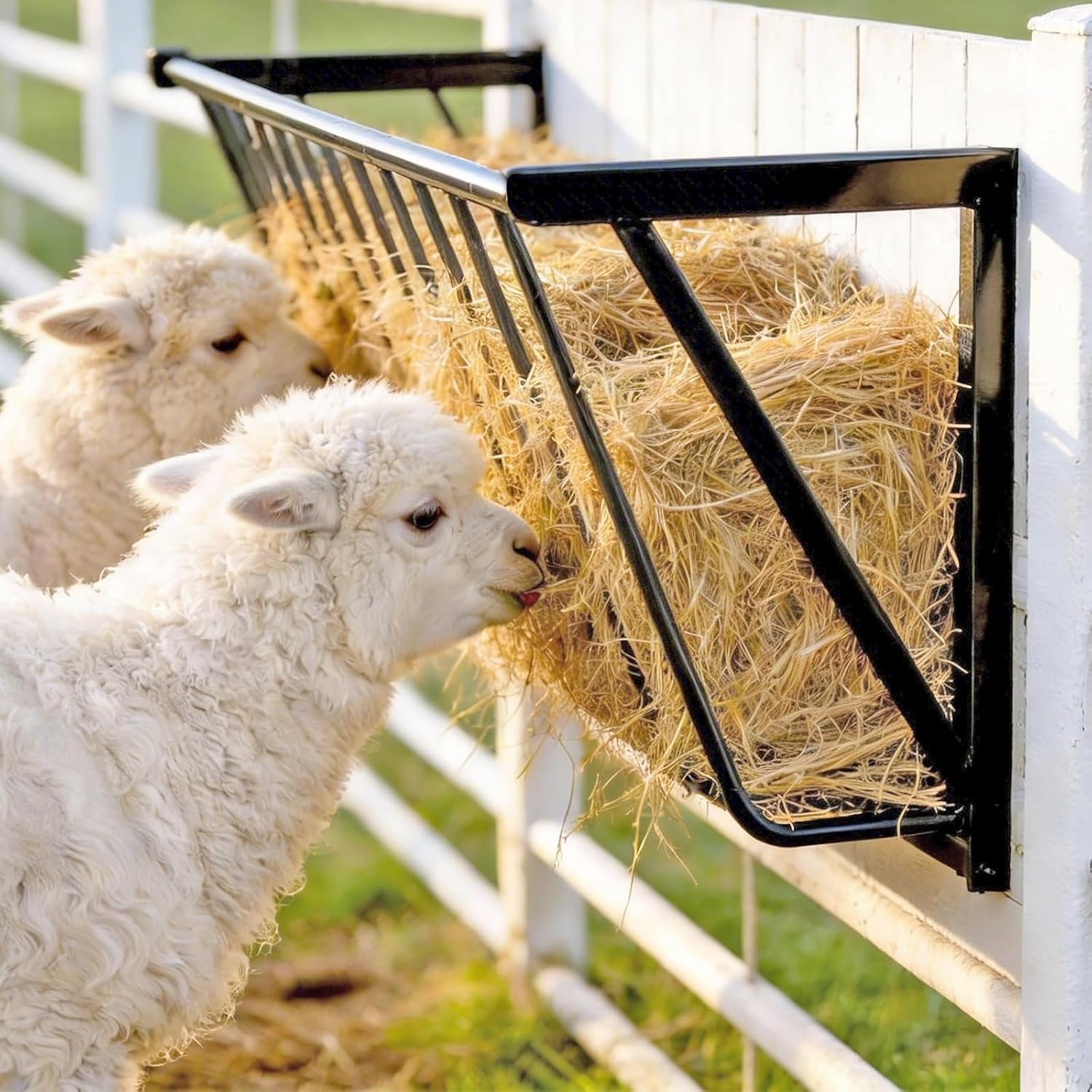Goats Hay Feeder, 35.5” Long, Heavy Duty Iron Wall Hay Rack, Blanket Holder, Large Capacity for Goats,Horses,Cattle and Other Livestock, Farm Indoor and Outdoor Use, Black