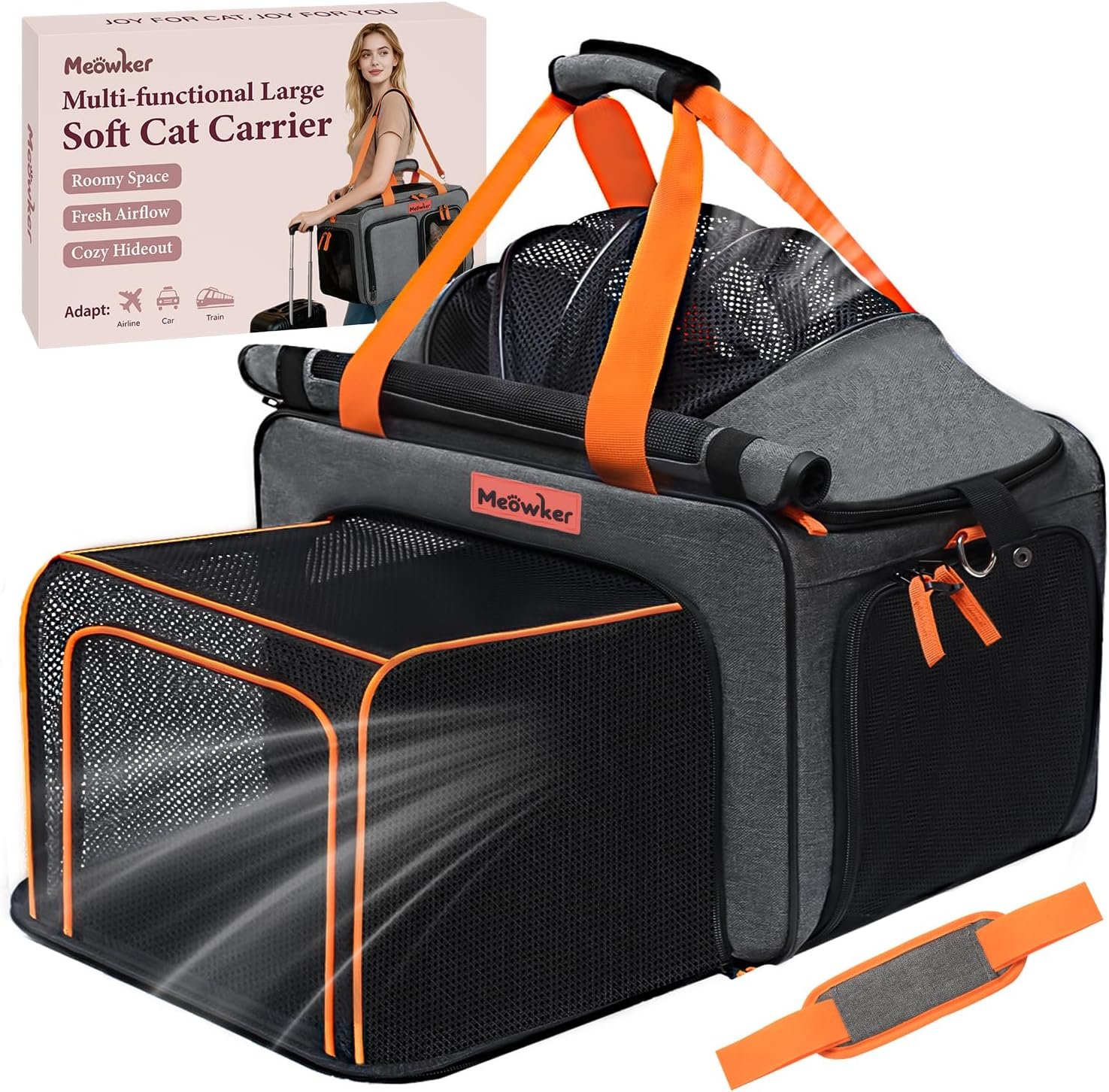 Cat Pet Dog Carrier Soft Sided Airline Approved, Large Foldable Travel Cat Bag for Kittens & Puppies Up to 15 Lbs, Top Loading Mesh, Expandable Breathable Comfort for Transport Scenarios