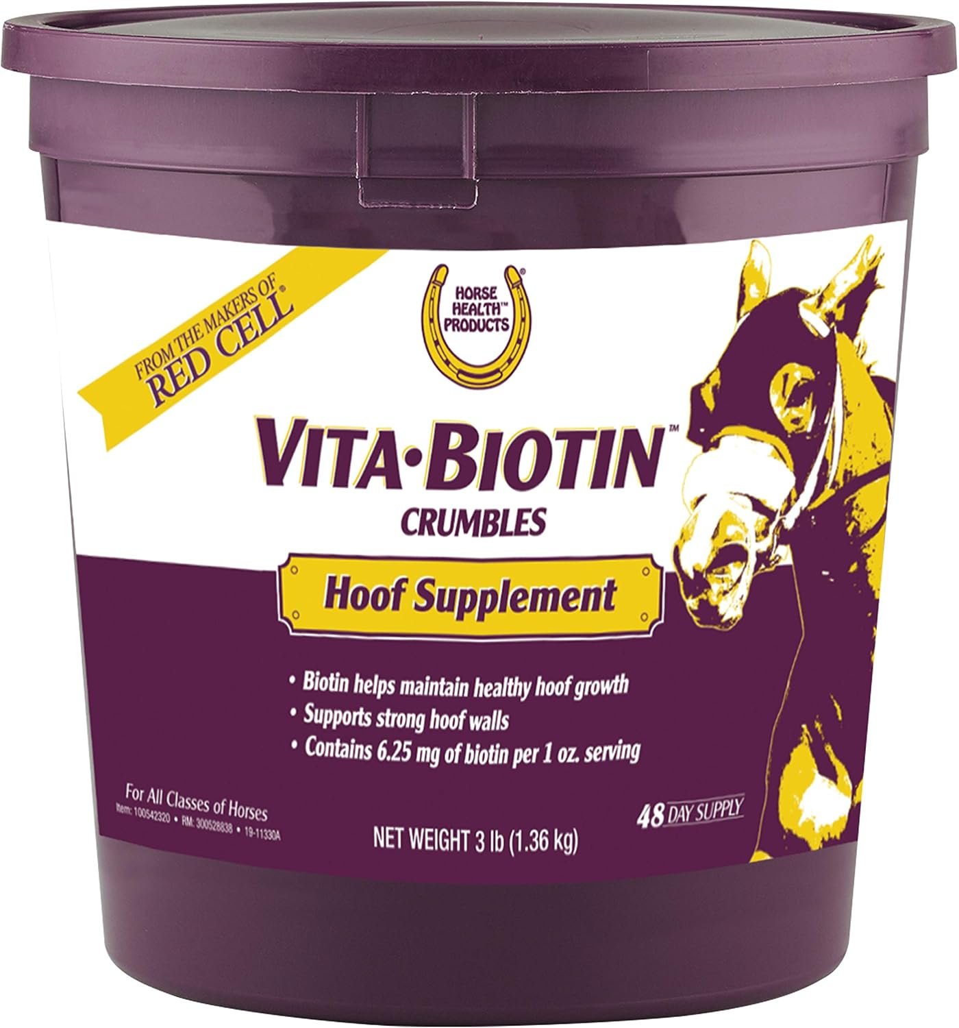 Horse Health Vita Biotin Crumbles Horse Hoof Supplement, Biotin Supplement Supports Healthy Hoof Growth, Strong Walls, Prevents Cracks & Chipping, 3 lbs, 48-Day Supply