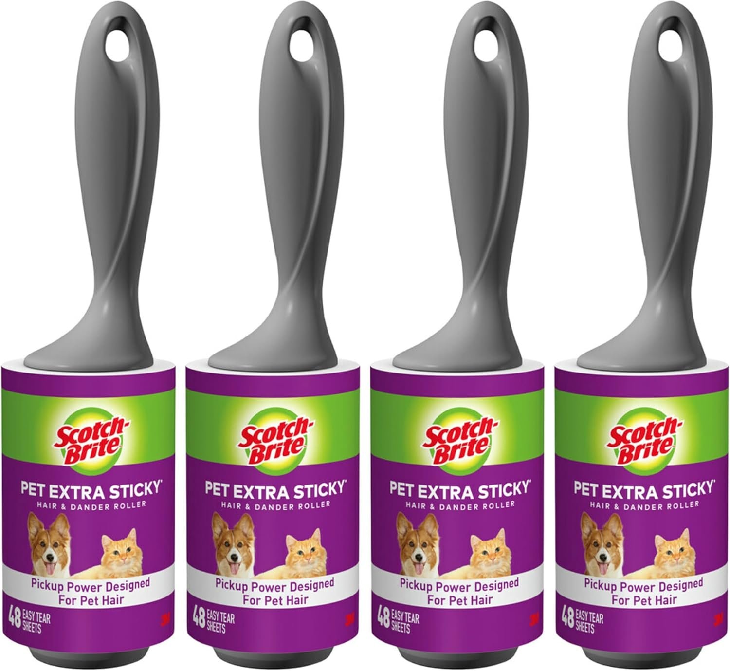 Scotch-Brite Pet Extra Sticky Lint Rollers 4 Rollers 48 Sheets Per Roller 192 Sheets Total