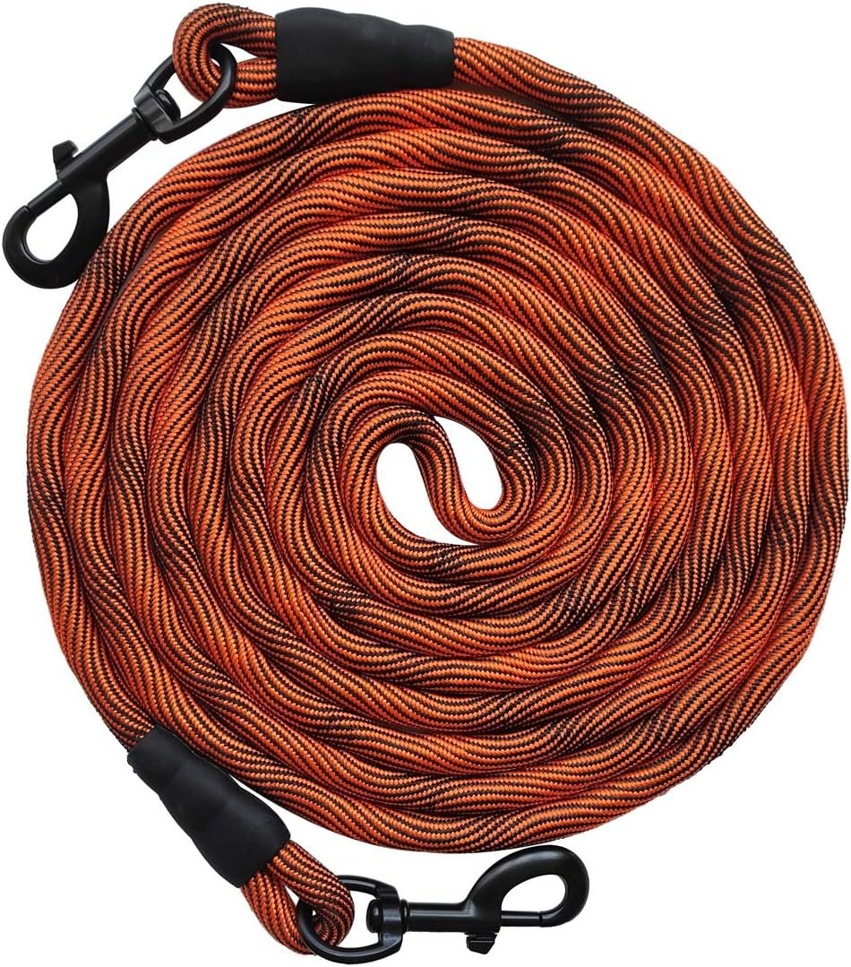 BTINESFUL Dog Tie Out, Check Cord Long Tether Rope Leash, 8ft 12ft 20ft 30ft 50ft 75ft Yard Training Dog Lead – Large Medium Small Dogs Outdoor Playing, Camping, or Backyard (12ft, Orange Black)