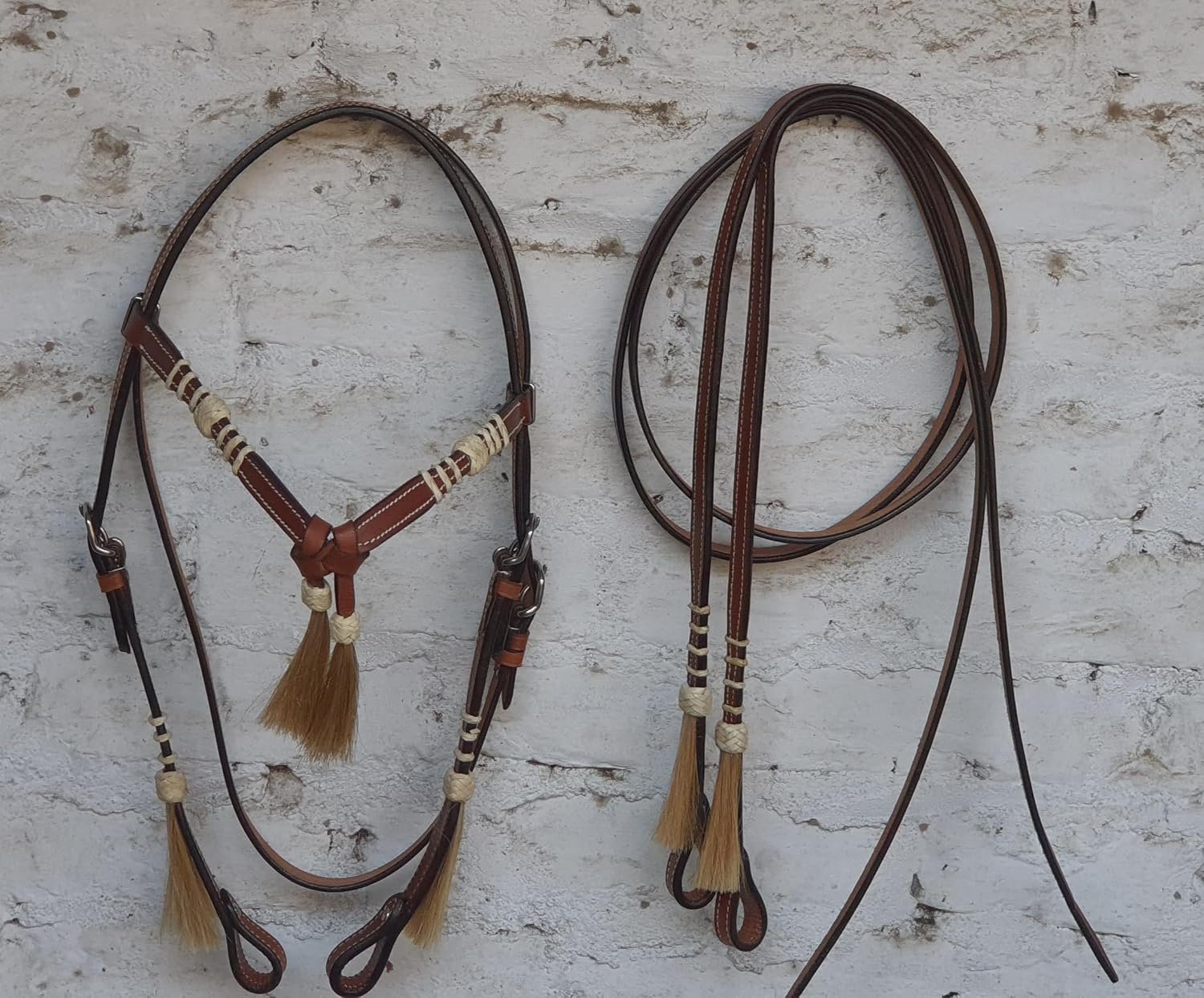Leather Bridle Western Tack Full Grain Leather Adjustable Bridle for Horse Horse Knotted Browband Headstall with Reins 78Rawhide – Brown