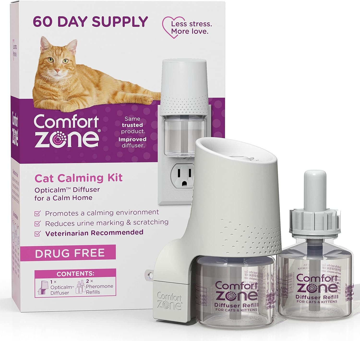 Comfort Zone Cat Calming 60 Day Starter Kit: 1 Diffuser & 2 Refills