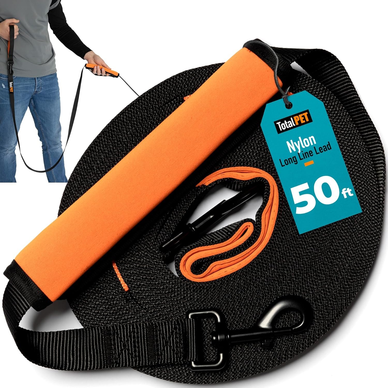 50ft Long Leash for Dogs – Long Line Dog Leash for Training Recall/Commands at Distance – Nylon, Heavy Duty – Ideal for Large & Small Breeds